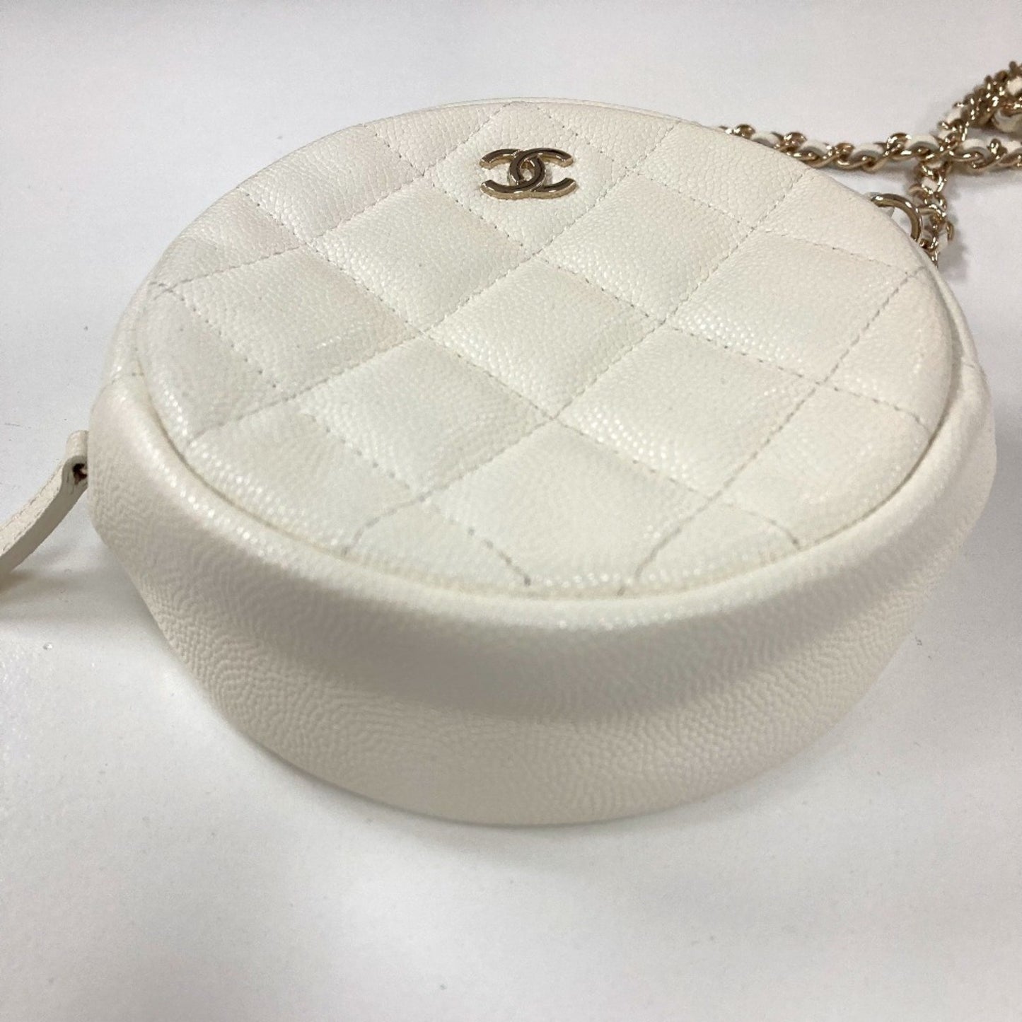 Chanel Cc Coco Mark Pochette Matelasse Quilted Round Chain Shoulder Bag In Caviar Leather