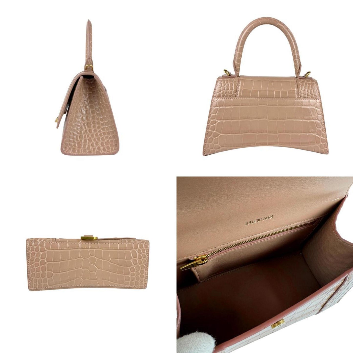 Balenciaga Hourglass Embossed Leather Shoulder Bag In Pink Beige