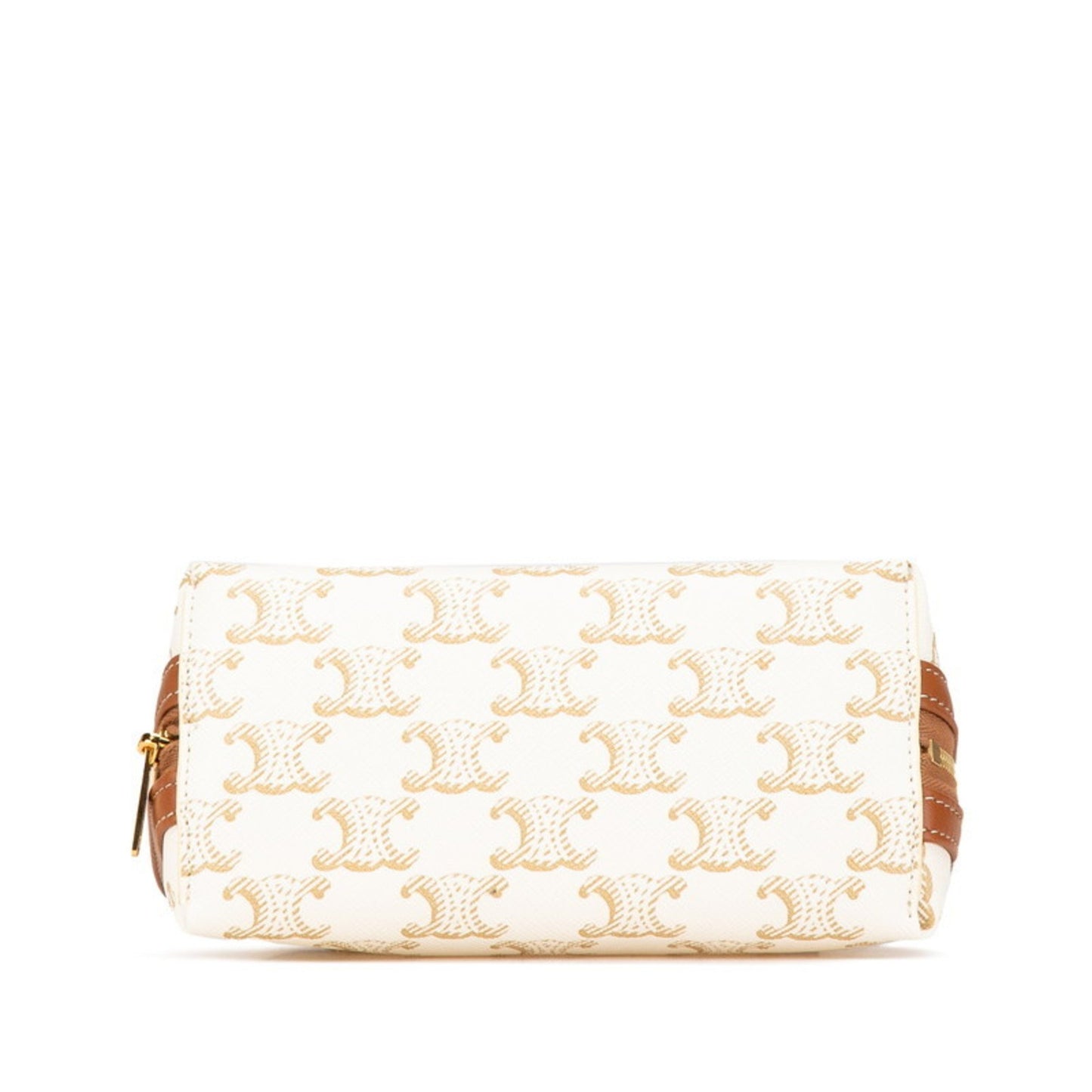 Celine Triomphe Chain Crossbody Shoulder Bag White Brown Pvc Leather