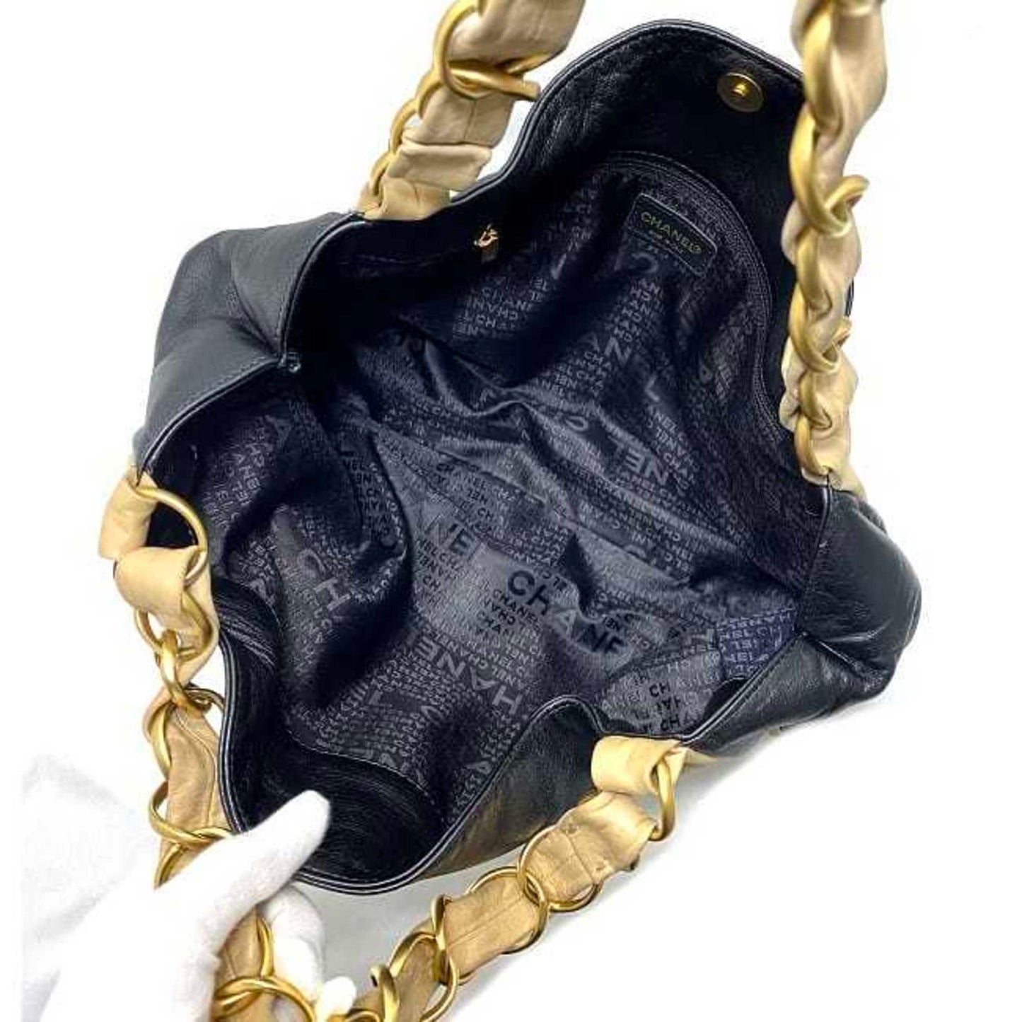 Chanel Chain Tote Bag Black Beige Gold Cocomark Leather Lambskin 7Th Chanel Big Soft