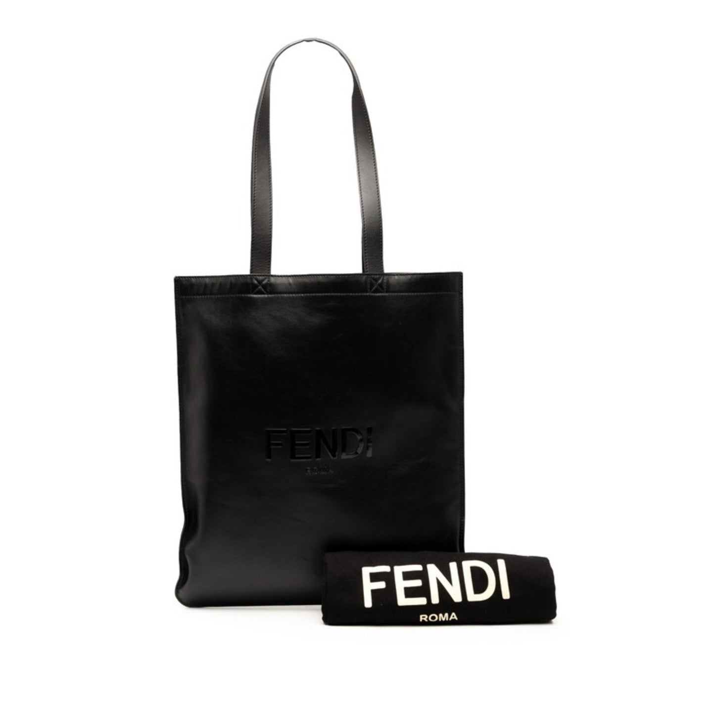 Fendi Logo Tote Bag Shoulder 7Va538 Black Leather