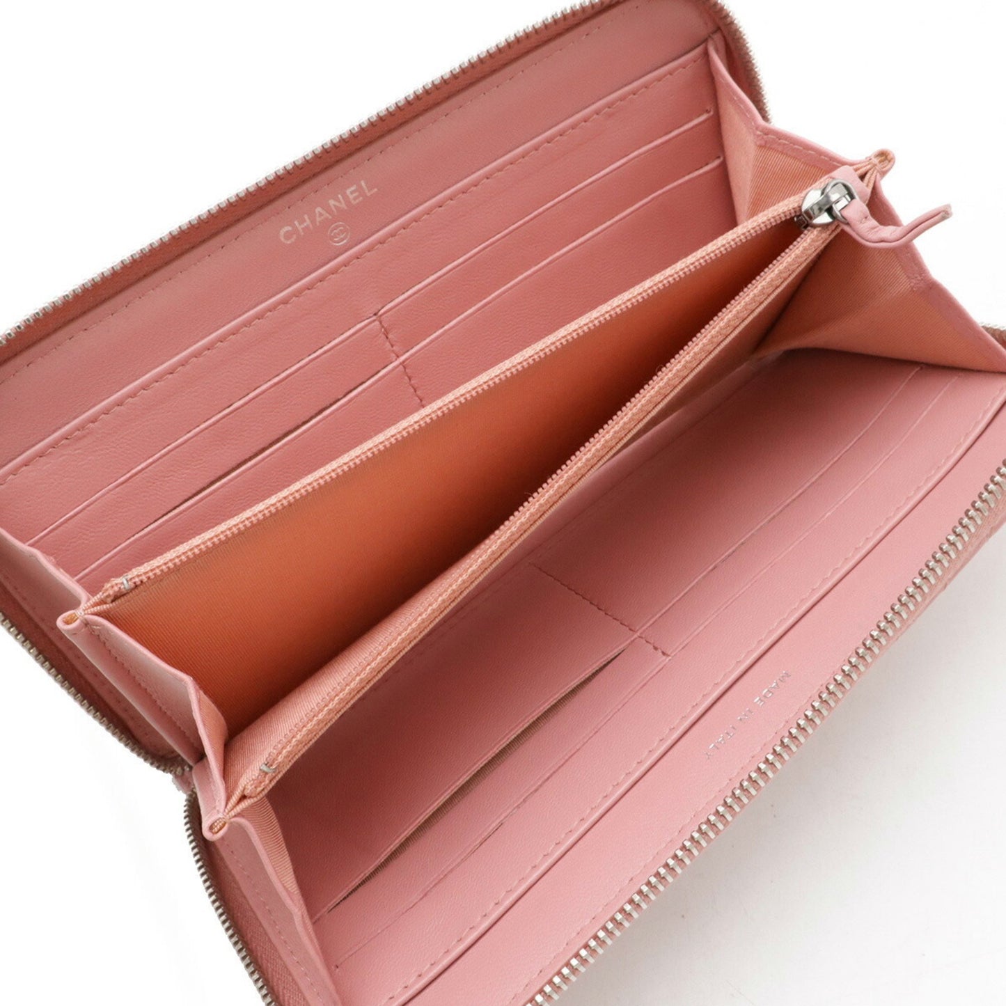 Chanel V-Stitched Coco Mark Round Long Wallet Quilted Lambskin Leather Pink A82258