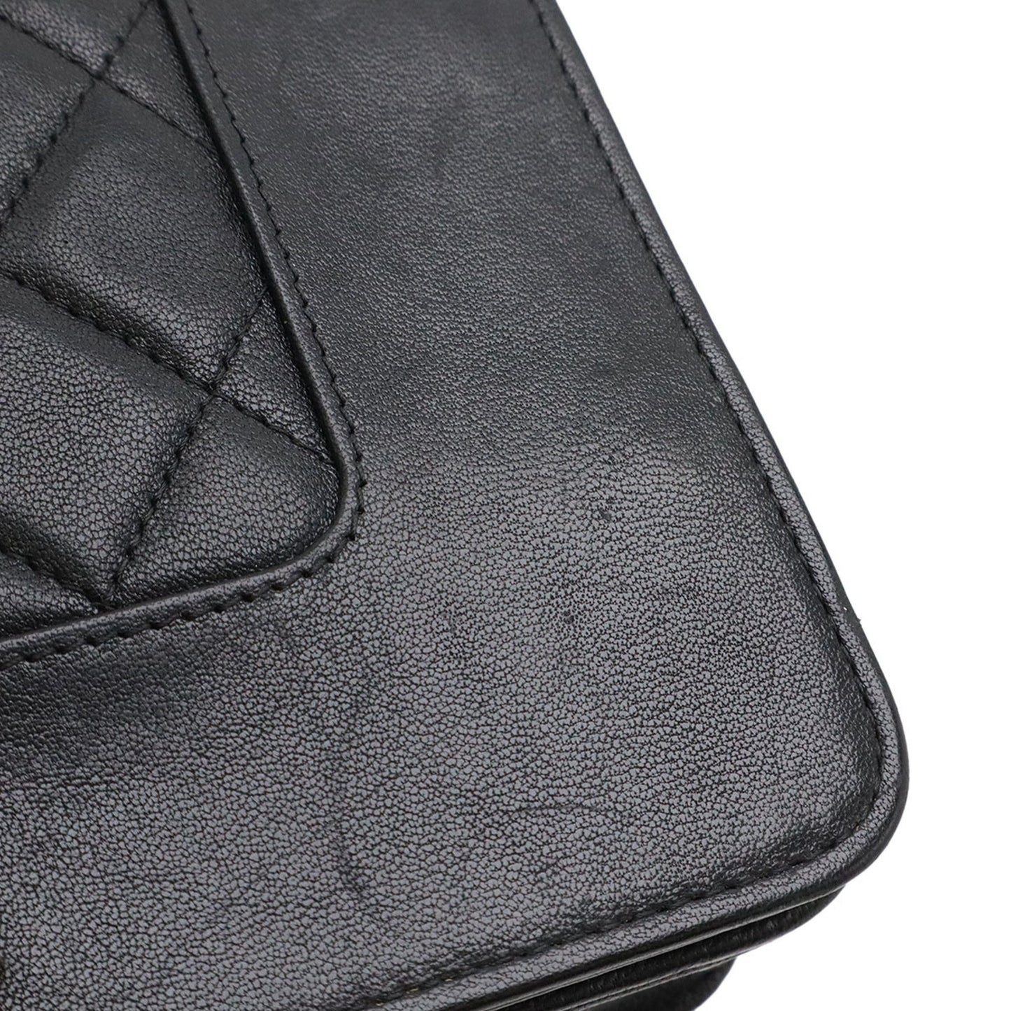 Chanel Mademoiselle Matelasse Chain Wallet Shoulder Bag Pochette Leather Black A80972