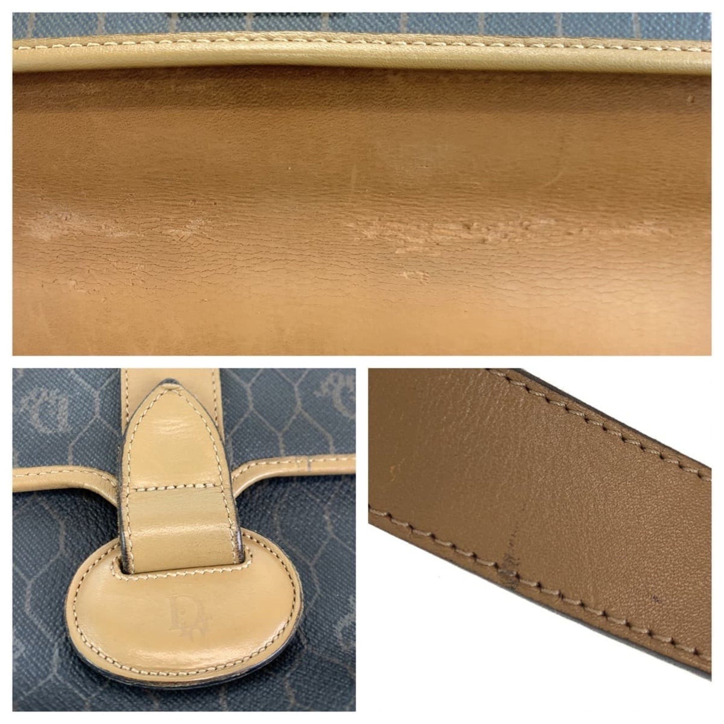 Christian Dior Vintage Honeycomb Pattern Brown Gold Hardware Leather Shoulder Bag Pochette