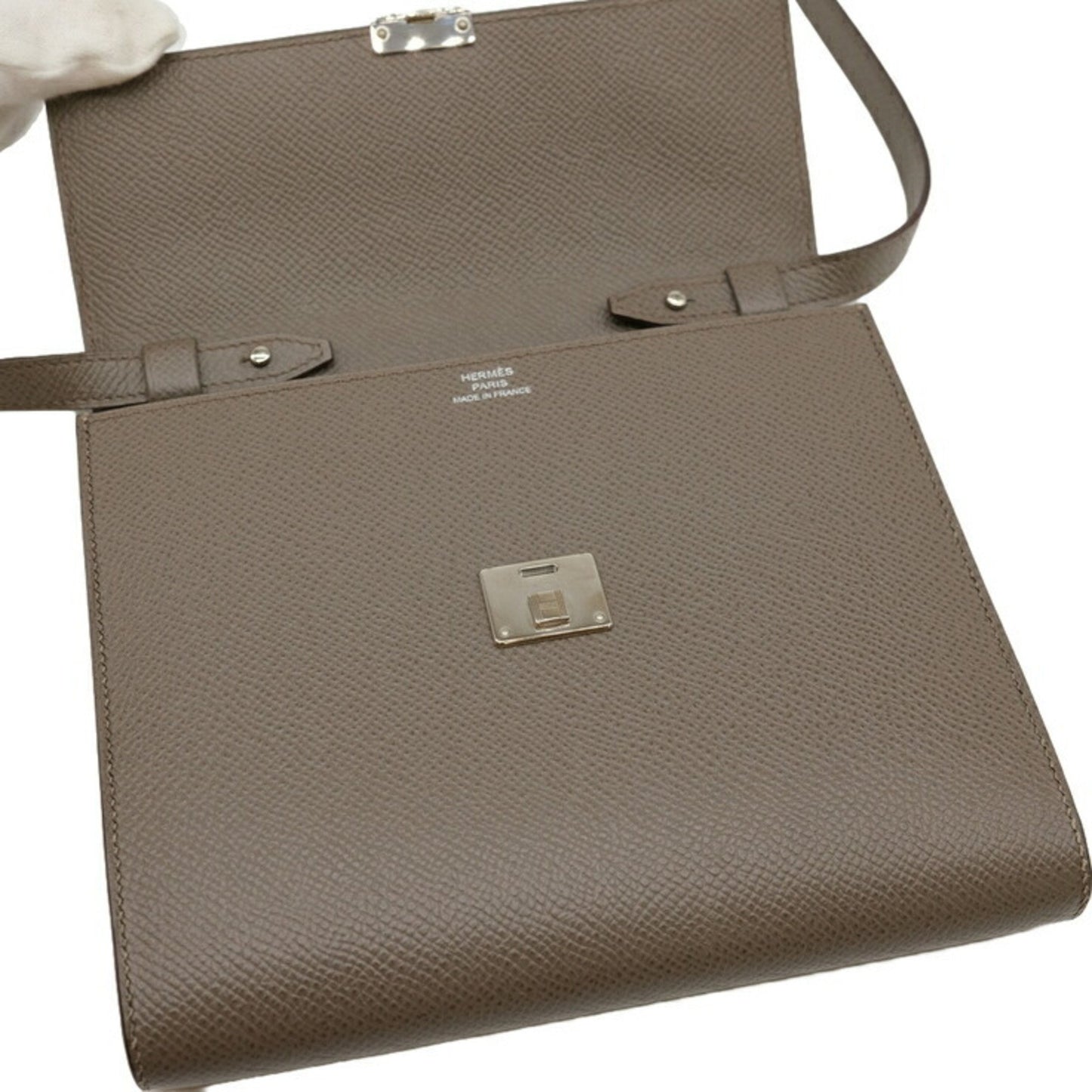 Hermes Click 16 Shoulder Bag Pouch Wallet Epsom Leather Etoupe Greige #A