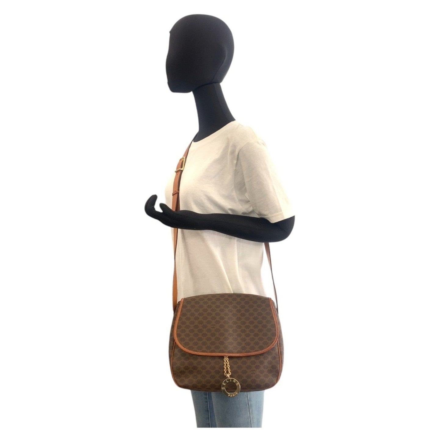 Celine Vintage Macadam Circle Logo Metal Fittings Brown Gold Leather Jmb11 Shoulder Bag Messenger
