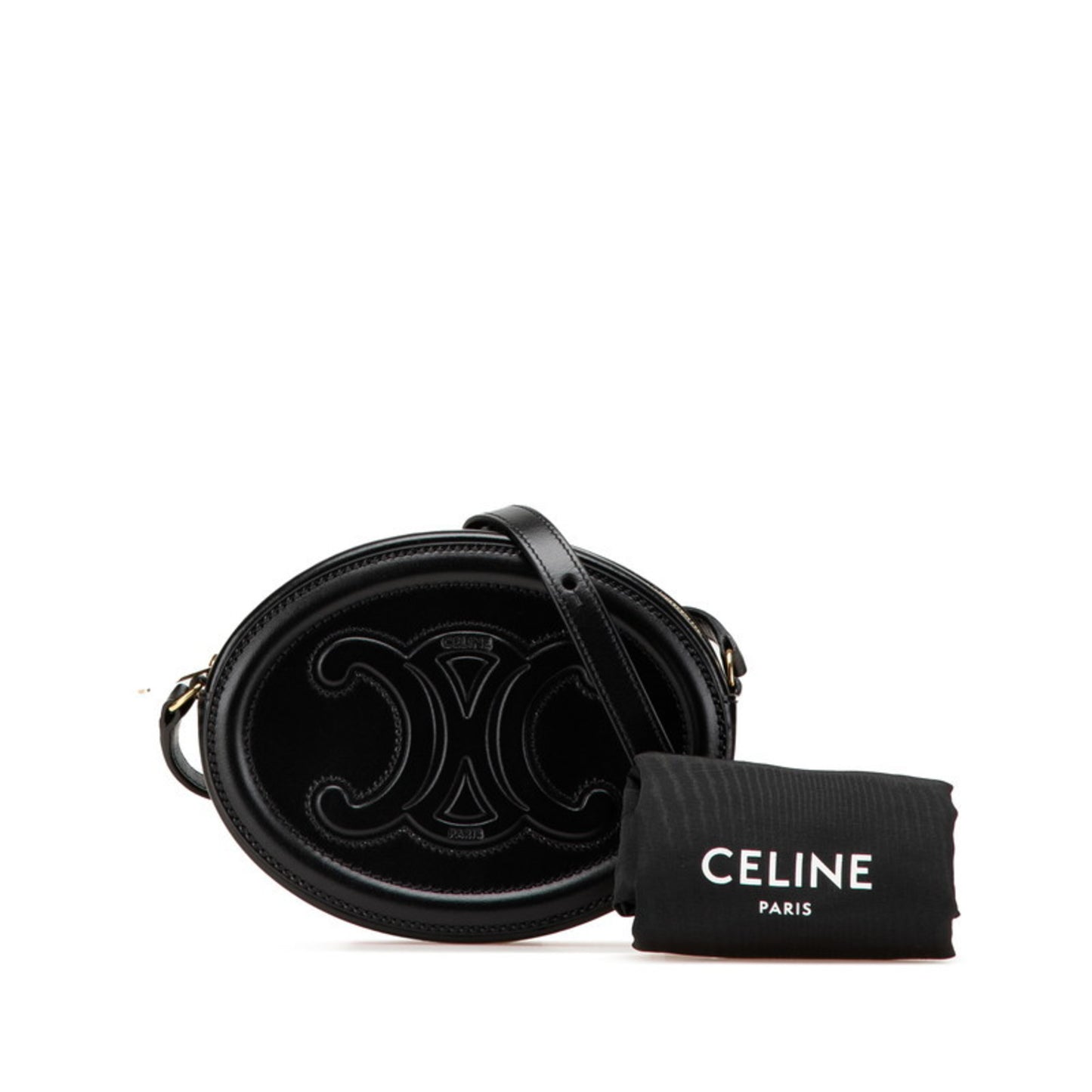 Celine Triomphe Shoulder Bag In Black Leather