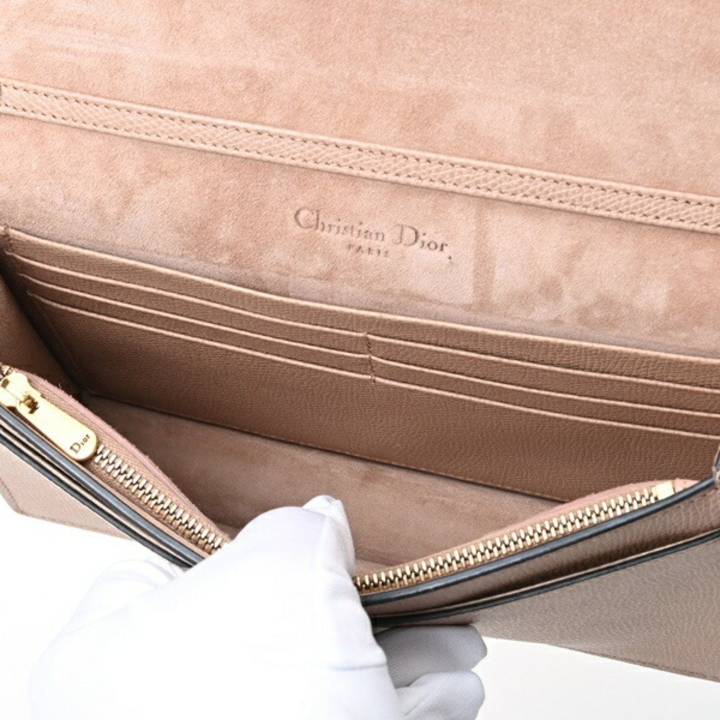 Christian Dior Dior Saddle Chain Pouch Wallet Shoulder Bag S5620Cwvg Leather Pink Beige S-157229