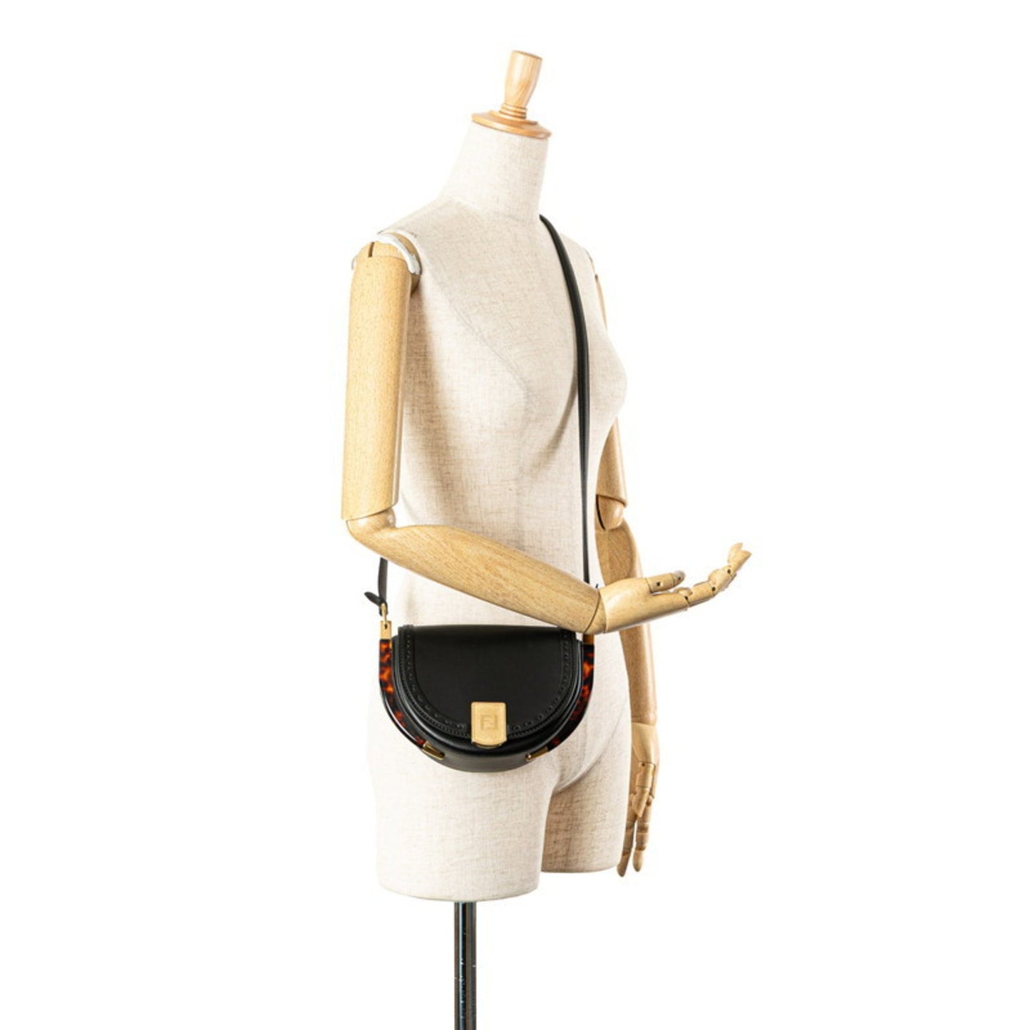 Fendi Moonlight Shoulder Bag 8Bt346 Black Brown Leather