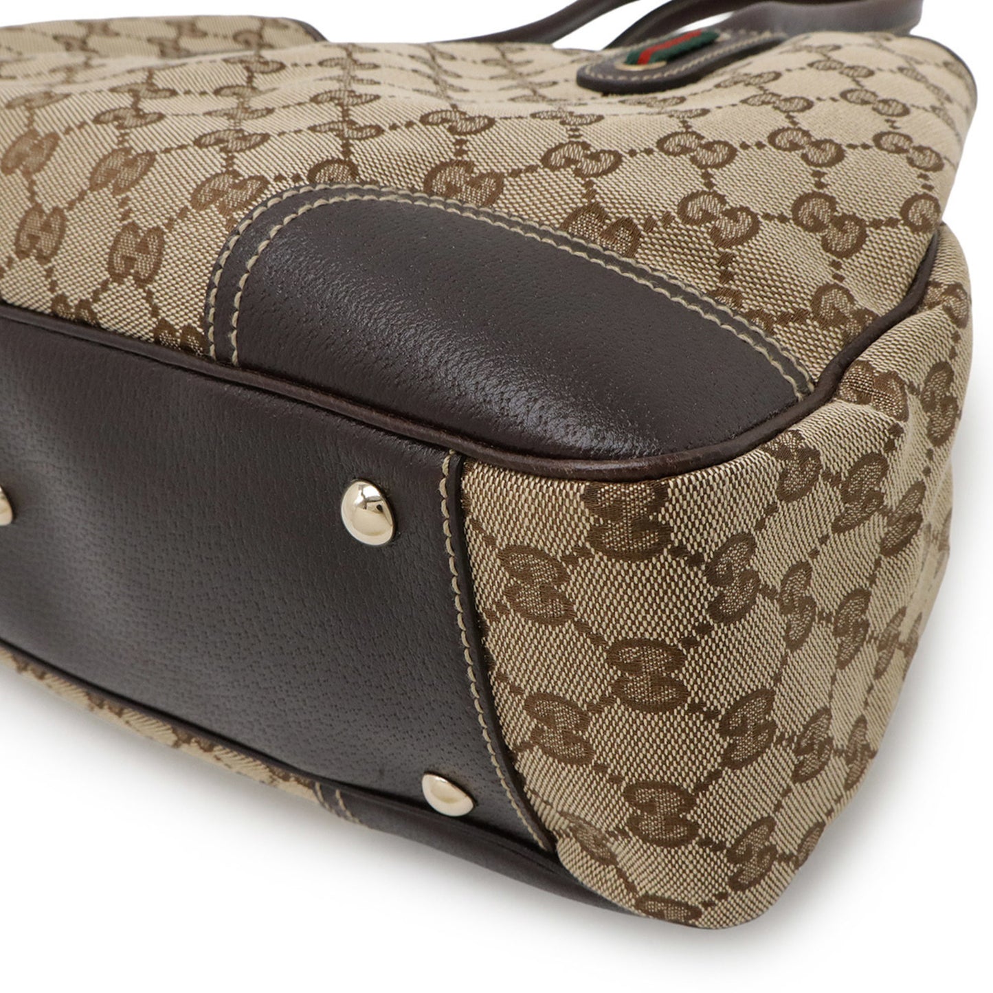 Gucci Gg Canvas Princess Line Ribbon Tote Bag Shoulder Leather Khaki Beige Dark Brown 163805