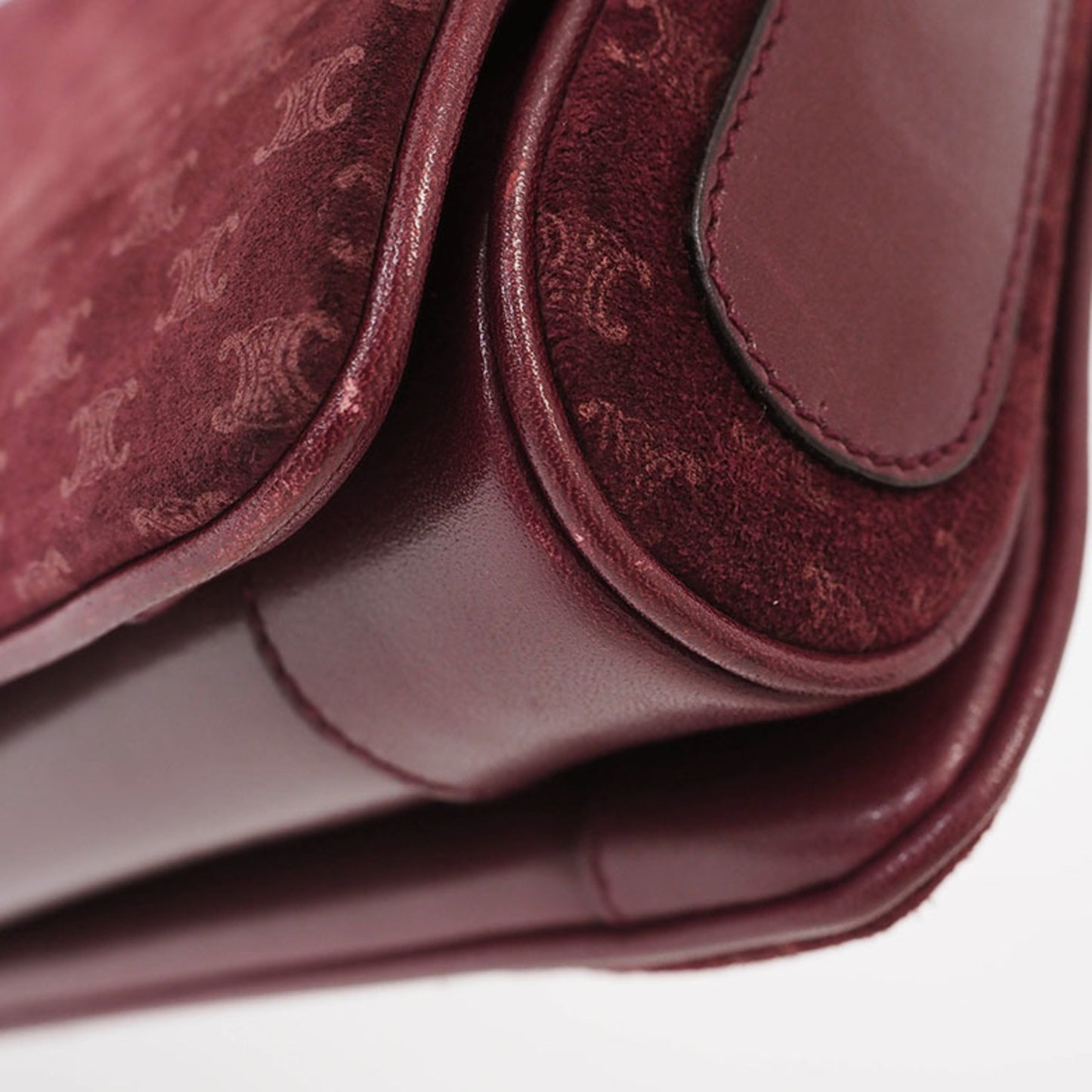 Celine Old Triomphe Suede Shoulder Bag Bordeaux