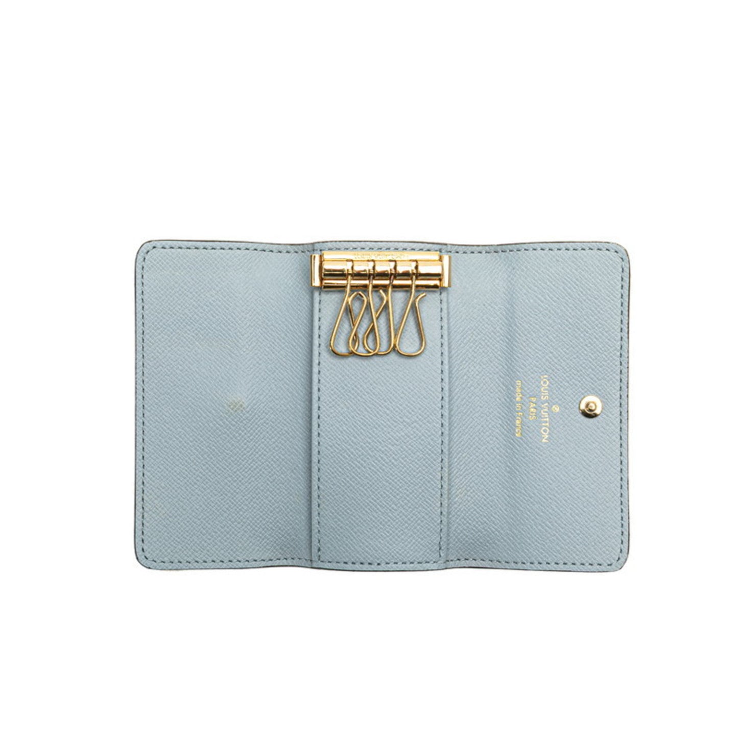 Louis Vuitton Monogram Multicle 4 Key Case Ring M82923 Brown Light Blue Pvc Leather