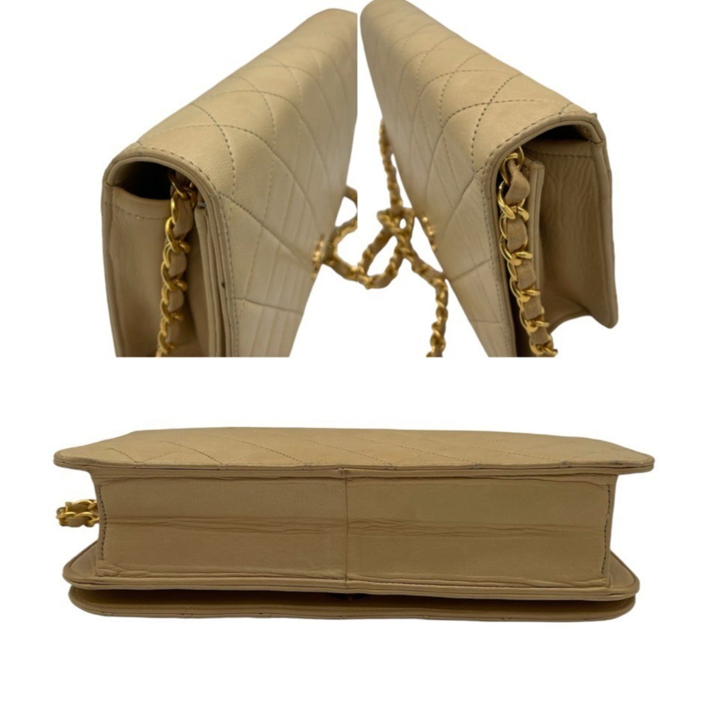 Chanel Matelasse Chain Shoulder Push Lock Bag Lambskin Beige Chanel