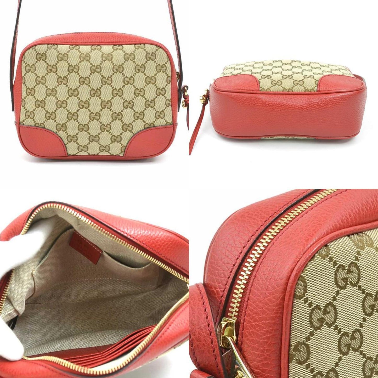 Gucci Gg Canvas And Leather Shoulder Bag In Red Brown