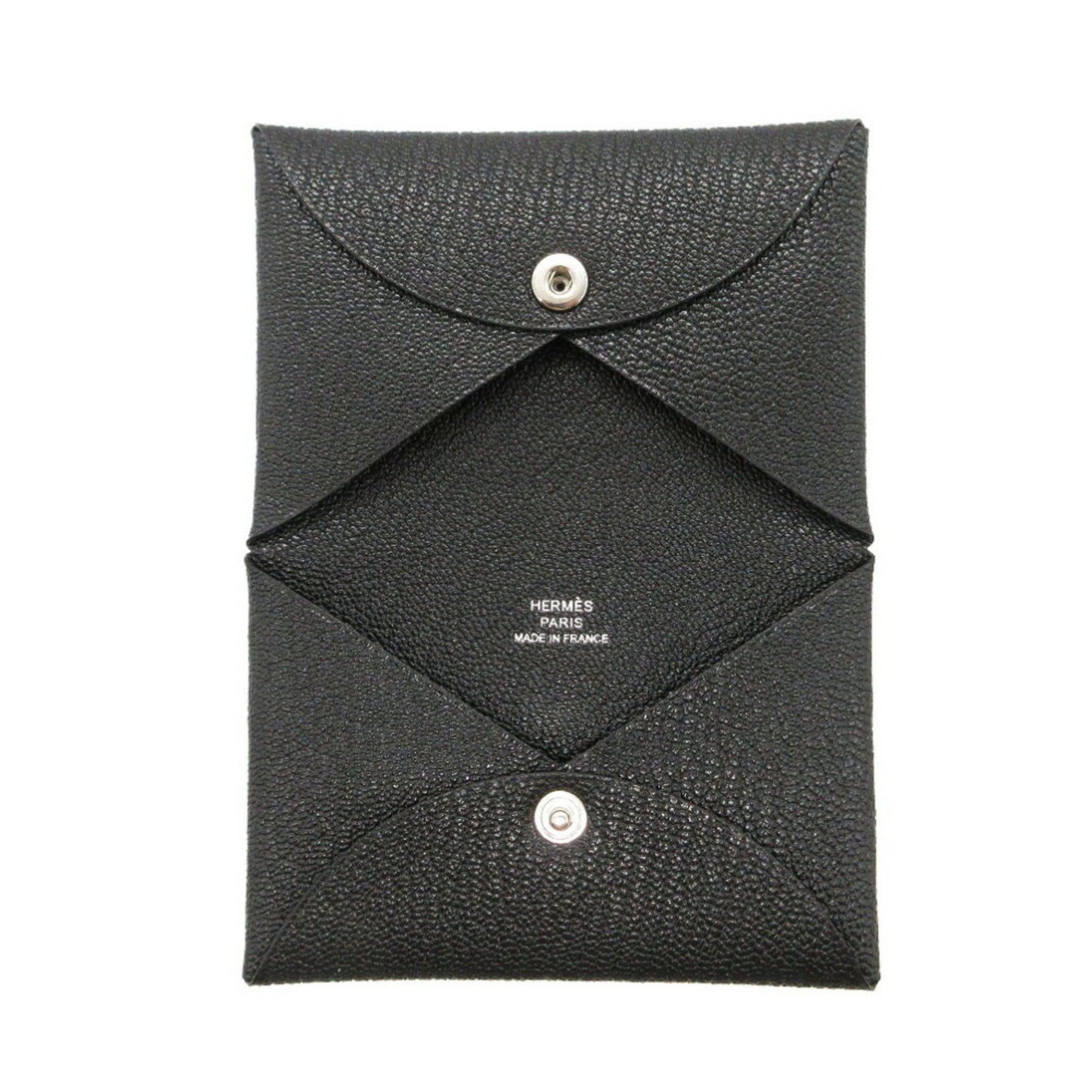 Hermes Calvi Card Case Chevre Black Z Stamp 0829Hermes
