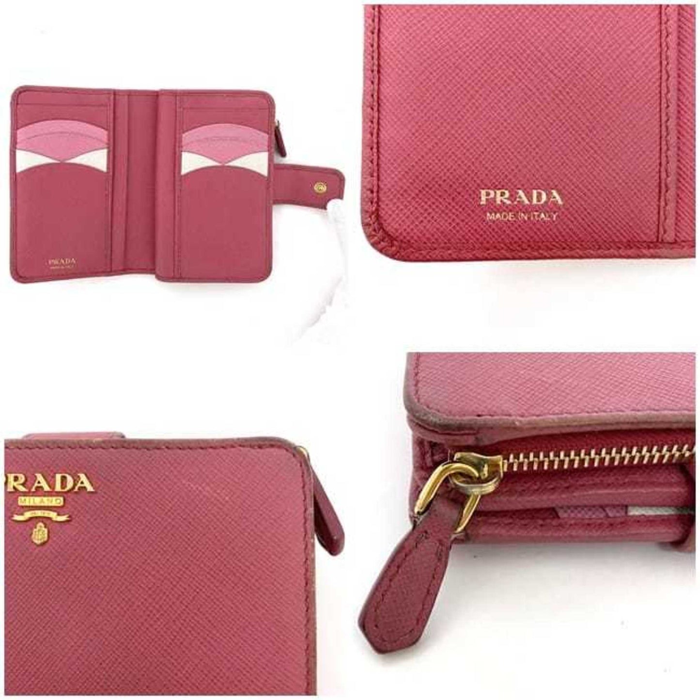 Prada Bi-Fold Wallet Ec-22190 Pink 1Ml225 Saffiano Leather 230 A Prada Compact