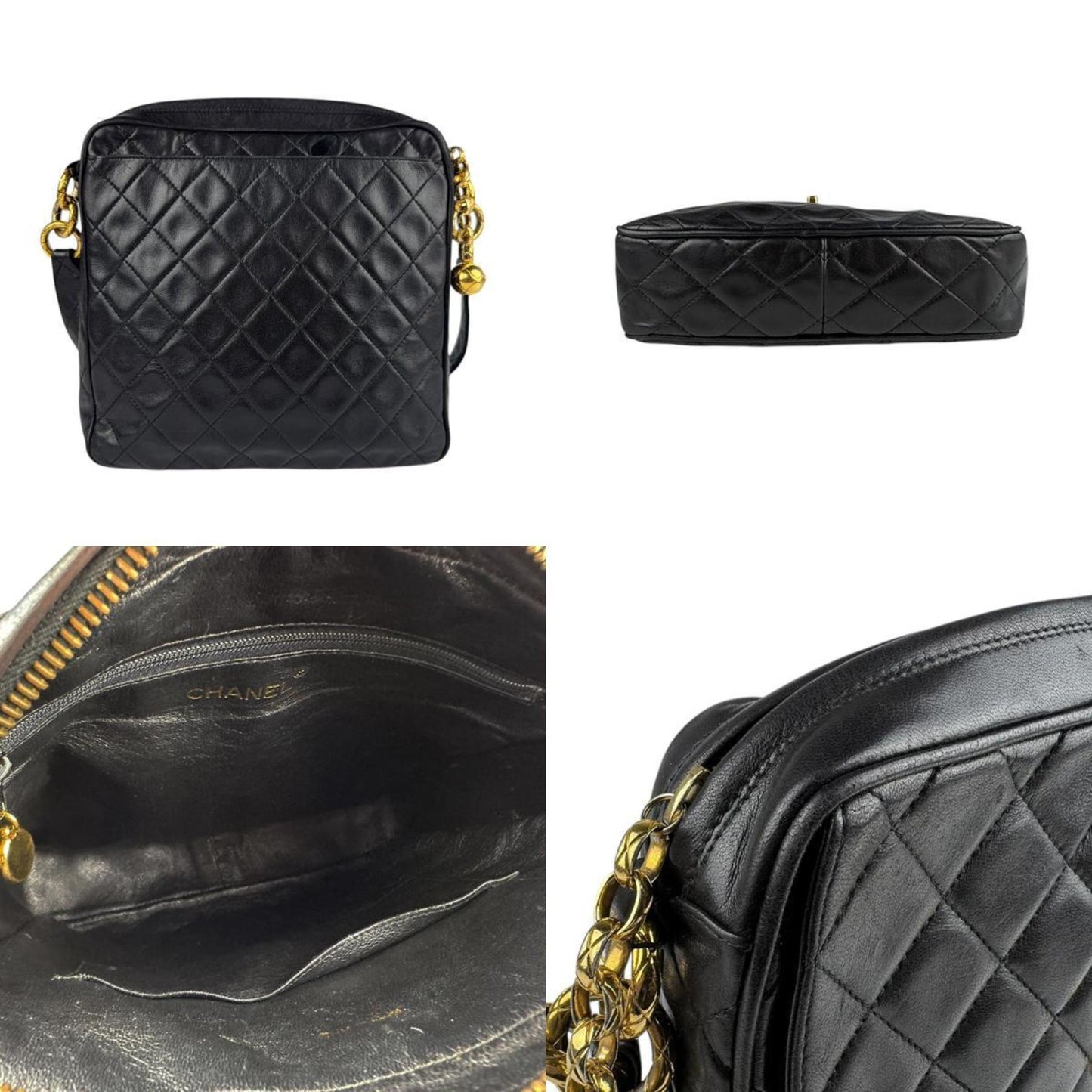 Chanel Shoulder Bag Leather Black Gold