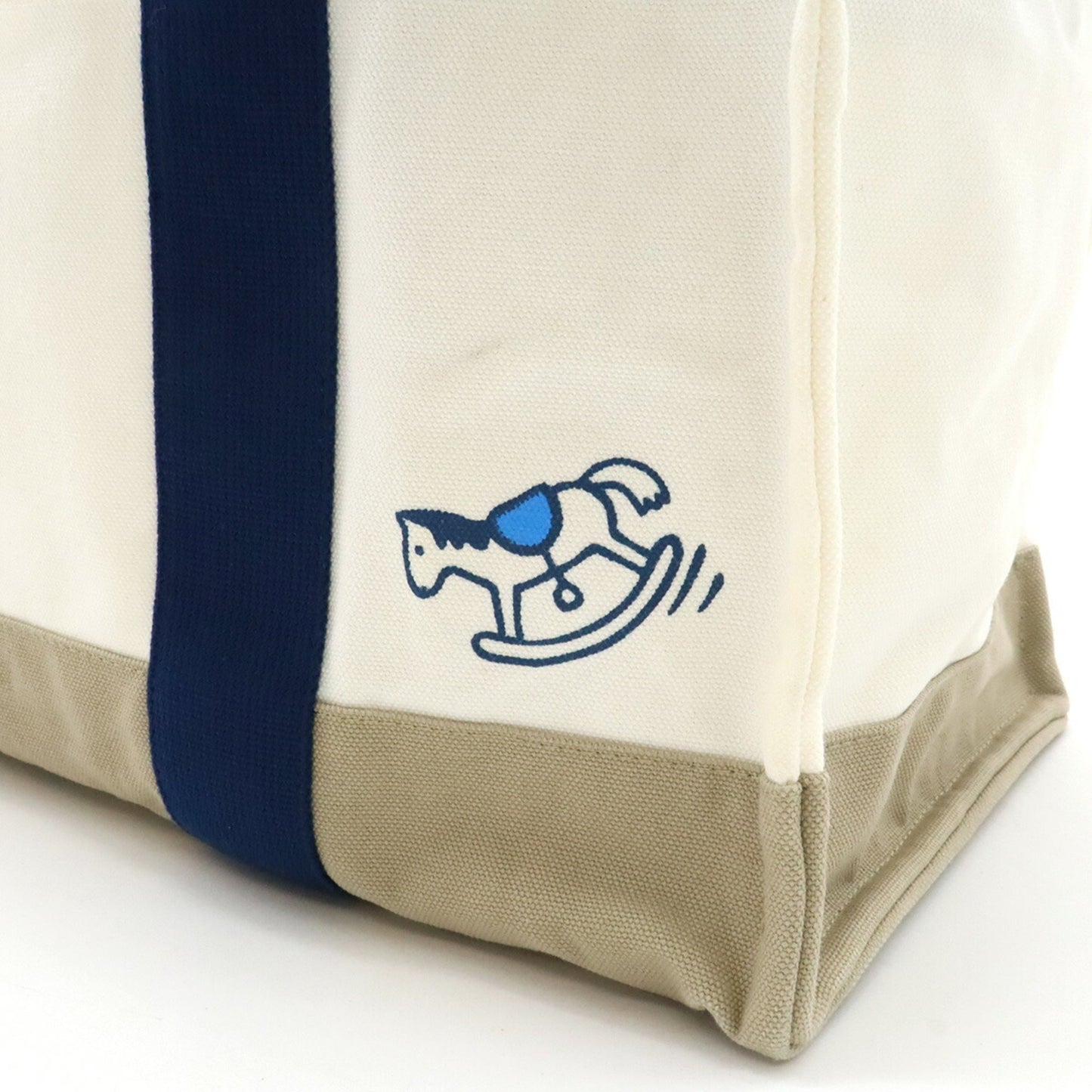 Hermes Adada Mother'S Bag Tote Horse Canvas Blue Marine Ivory Beige