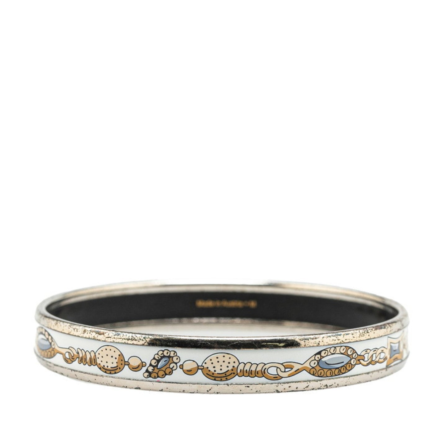 Hermes Enamel Bangle Silver White Multicolor Metal