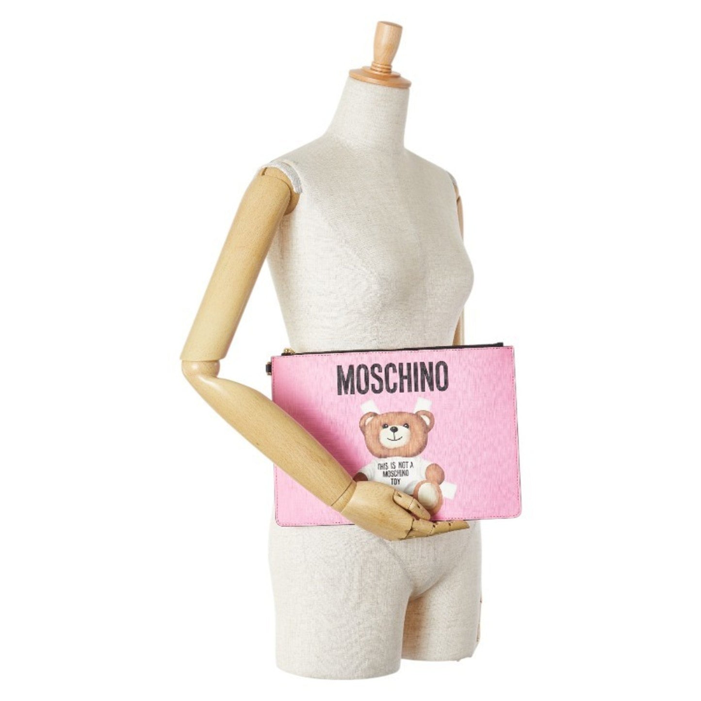Moschino Bear Print Clutch Bag In Pink Leather
