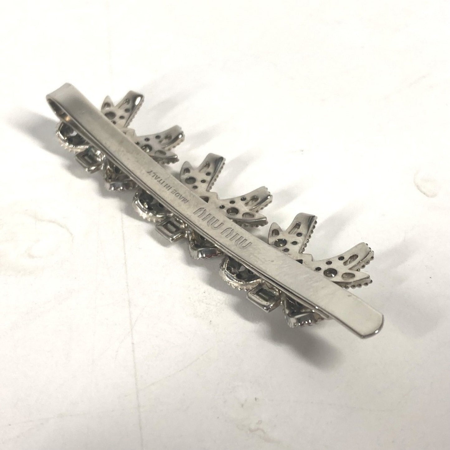 Miu Miu 5Jf031 Ribbon Rhinestone Hair Barrette Hairpin Metal