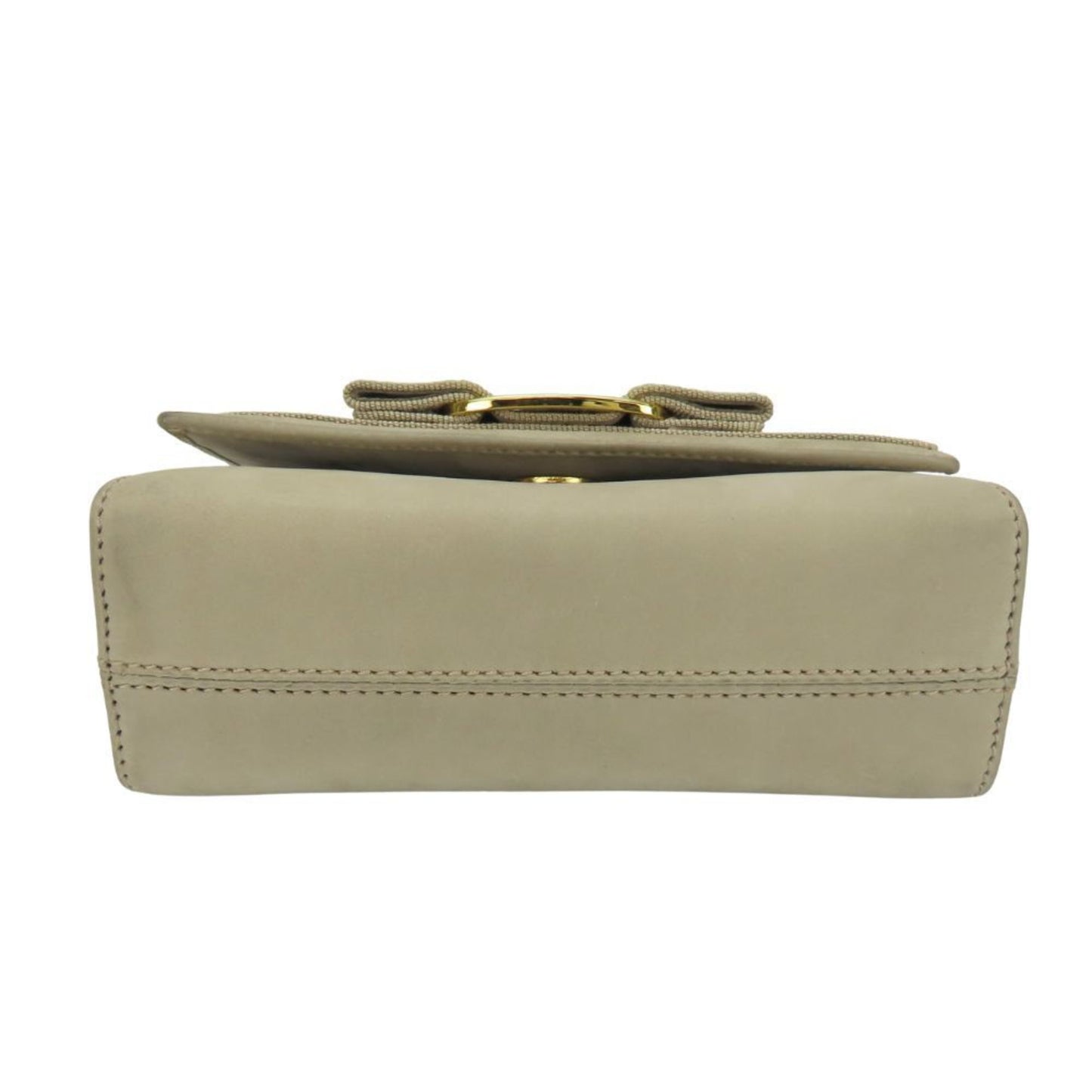 Salvatore Ferragamo Shoulder Bag Aq213202 Vara Ribbon Chain Mini Pochette Suede Greige Waist Pouch