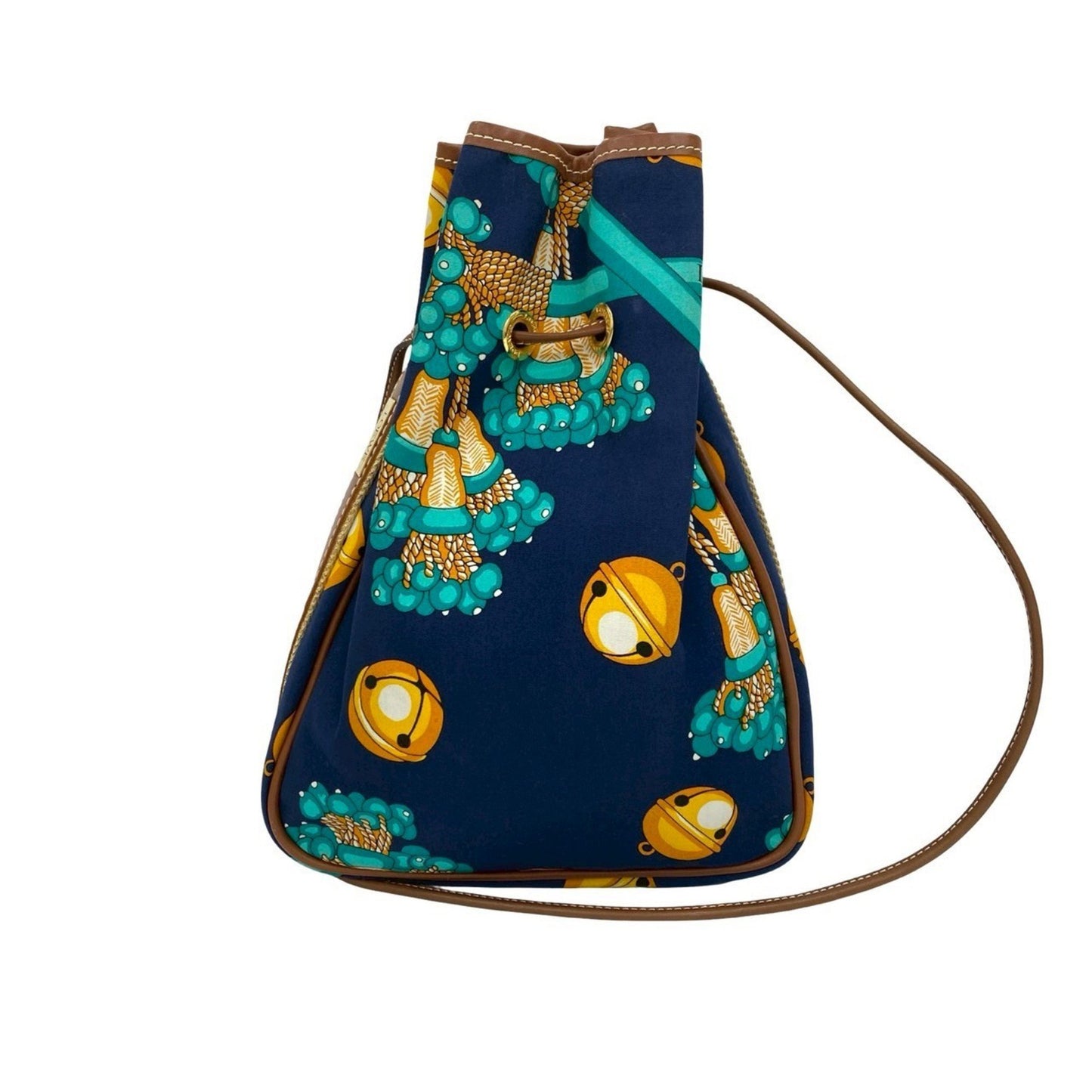 Loewe Canvas Leather Drawstring Shoulder Bag/Pochette/Sacoche In Navy