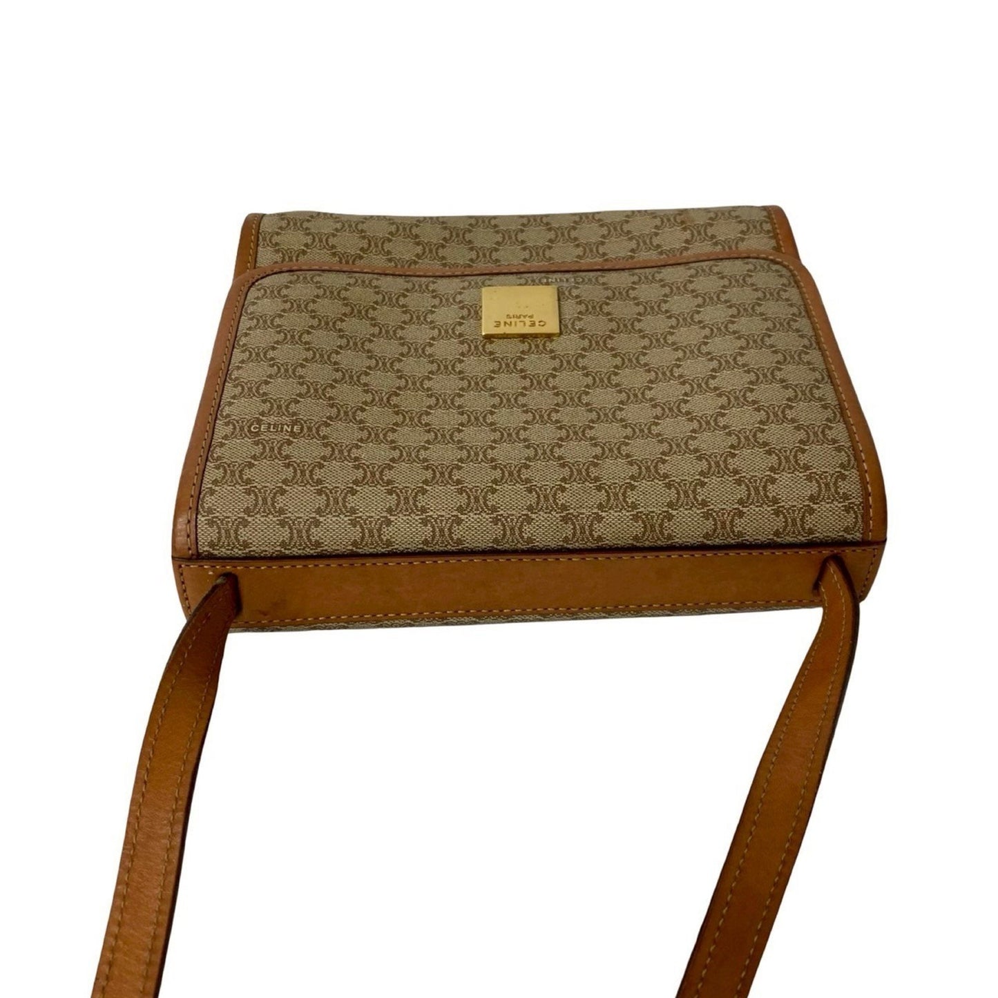 Celine Macadam Blason Pattern Logo Hardware Reversible Leather Shoulder Bag Beige Brown 35774