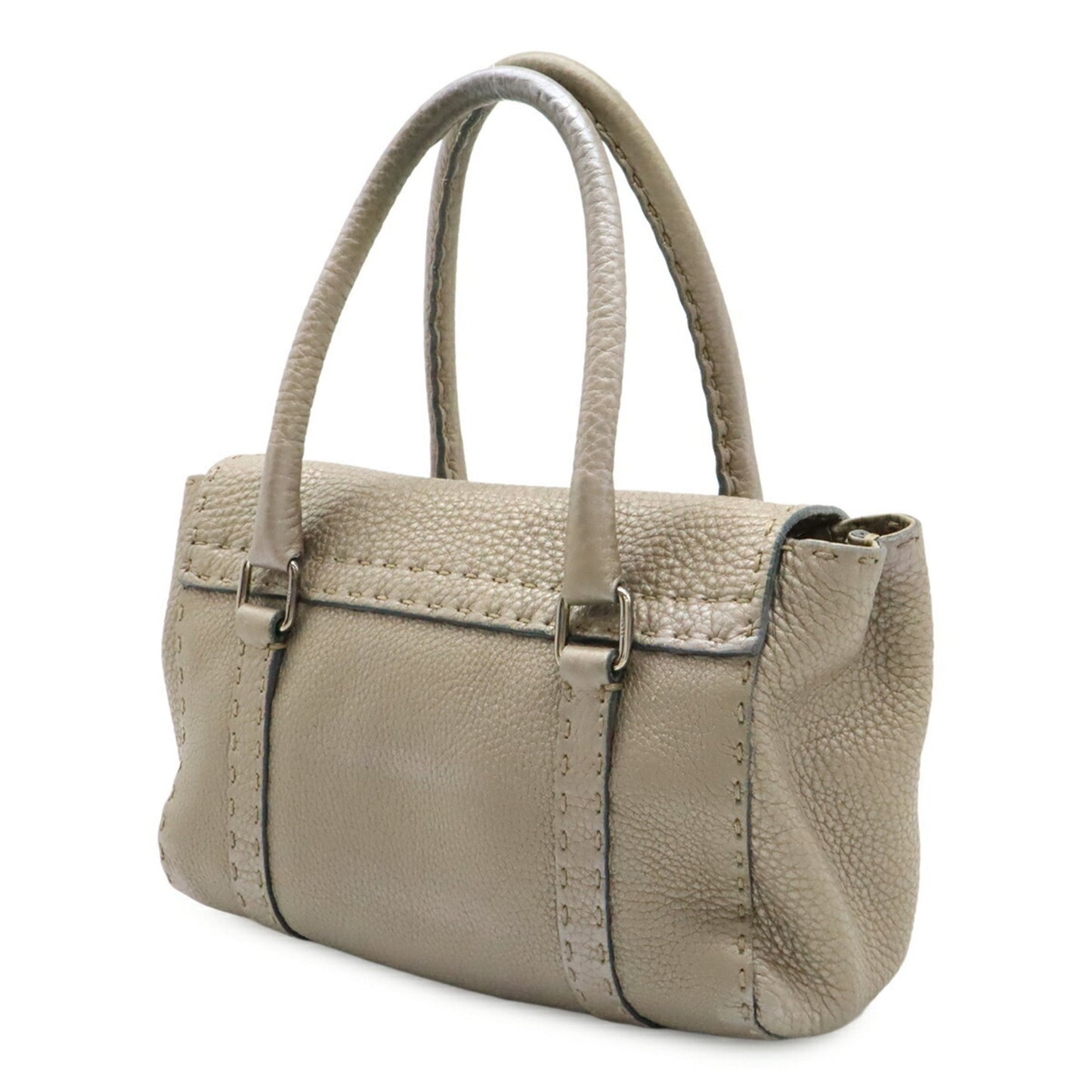 Fendi Selleria Mini Linda Handbag Metallic Leather Champagne Silver 8Br486