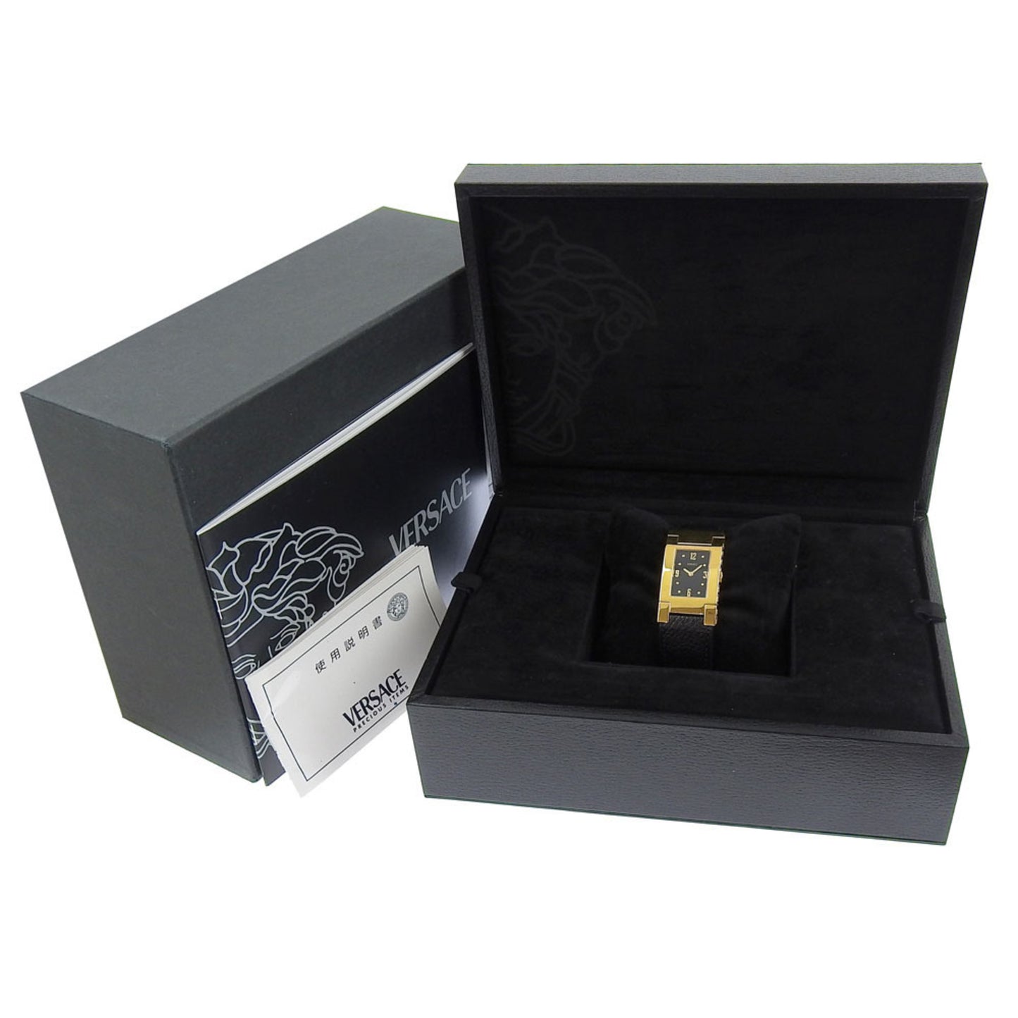 Versace Versace Alq90 Rectangular Black Dial Gp/Leather Quartz Watch Battery