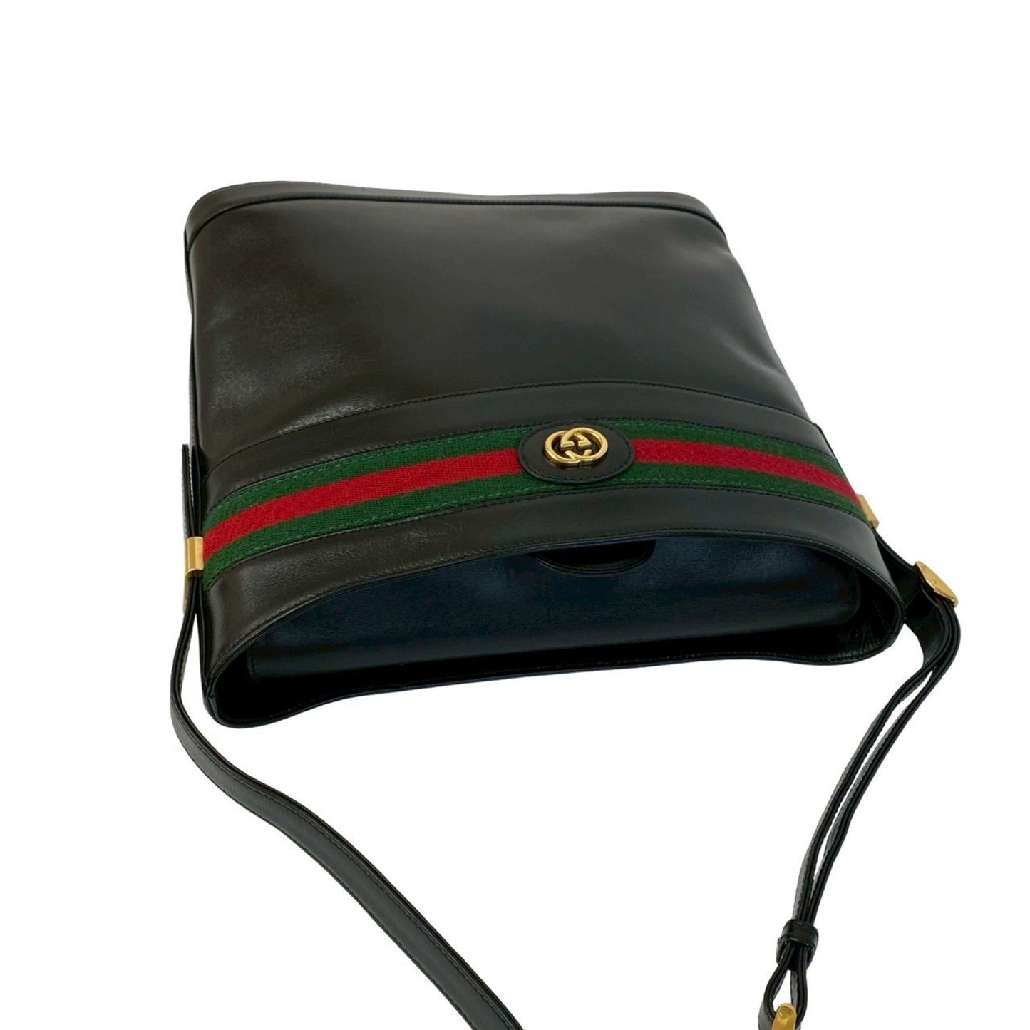 Gucci Old Gucci Vintage Sherry Line Gg Logo Hardware Leather Shoulder Bag Black 813-5