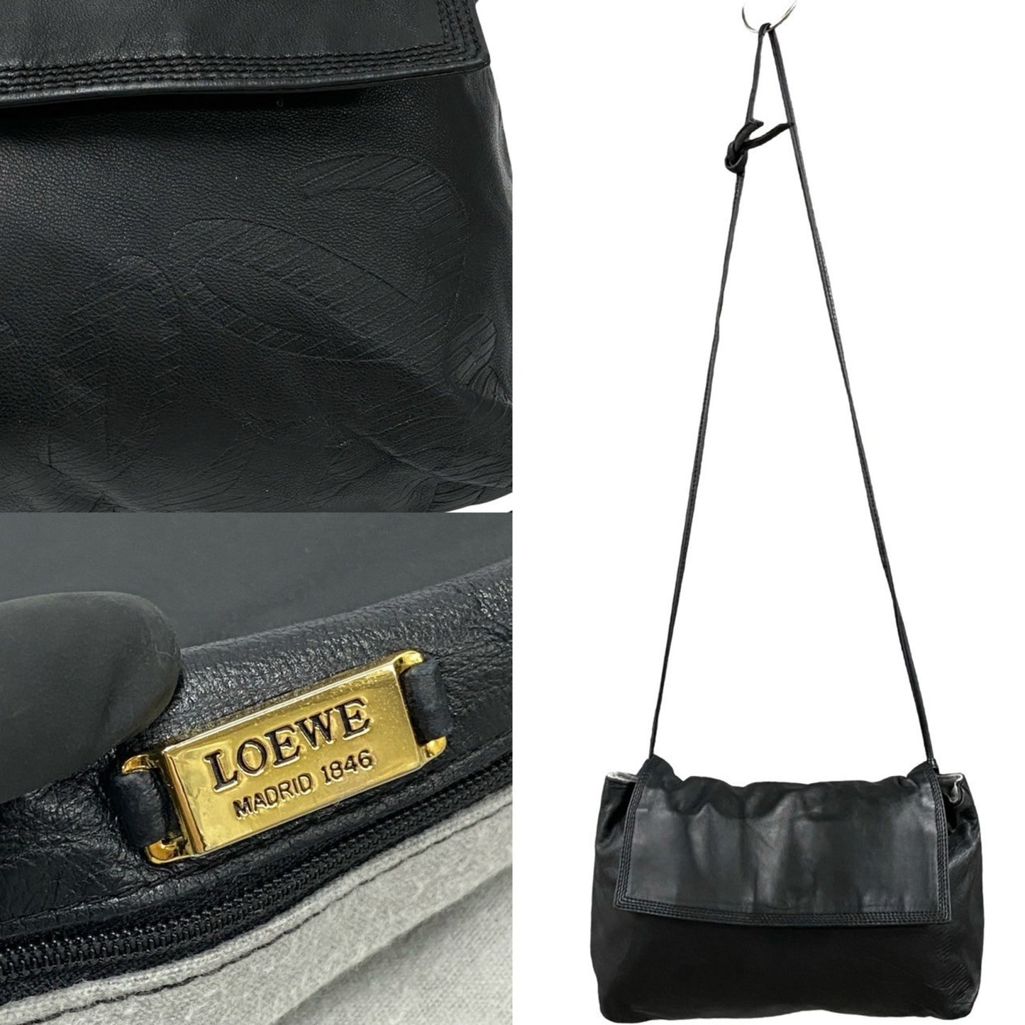 Loewe Vintage Anagram Logo Nappa Leather Shoulder Bag/Pochette/Sacoche In Black 11479