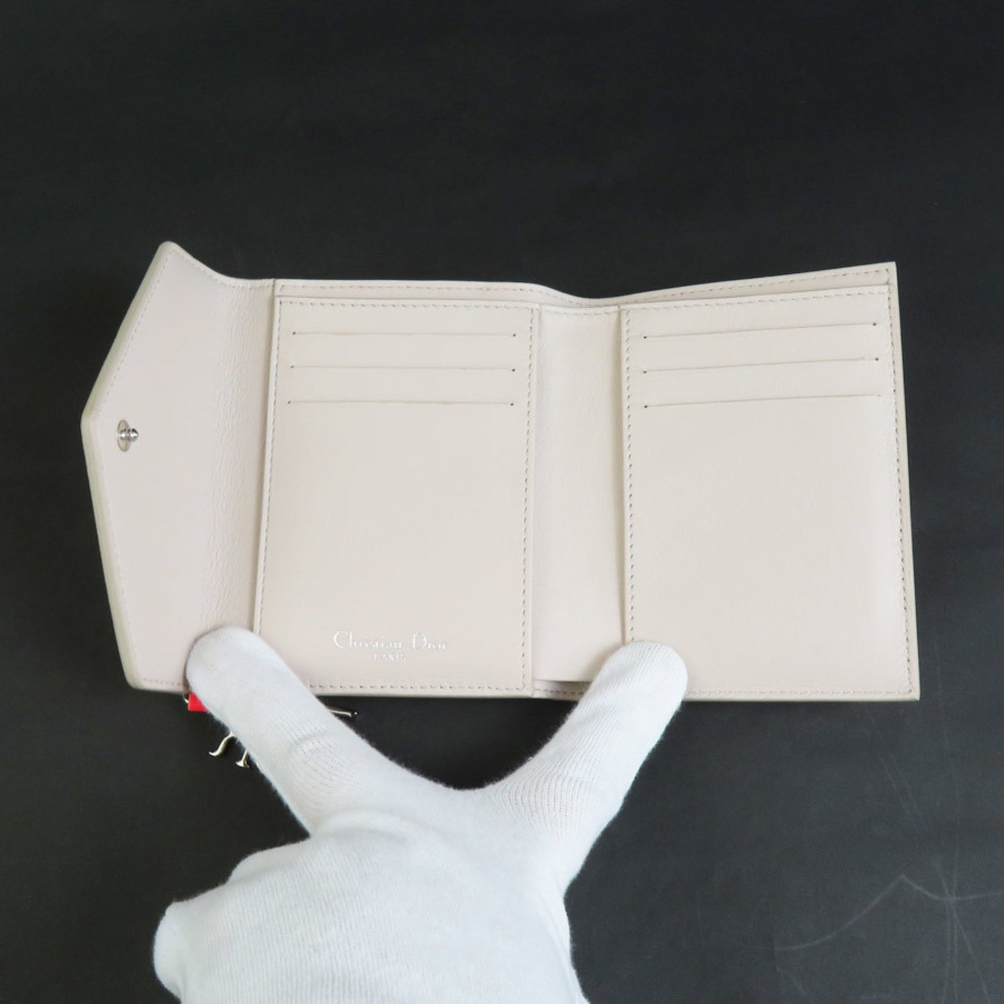 Christian Dior Tri-Fold Wallet Leather Neon Pink