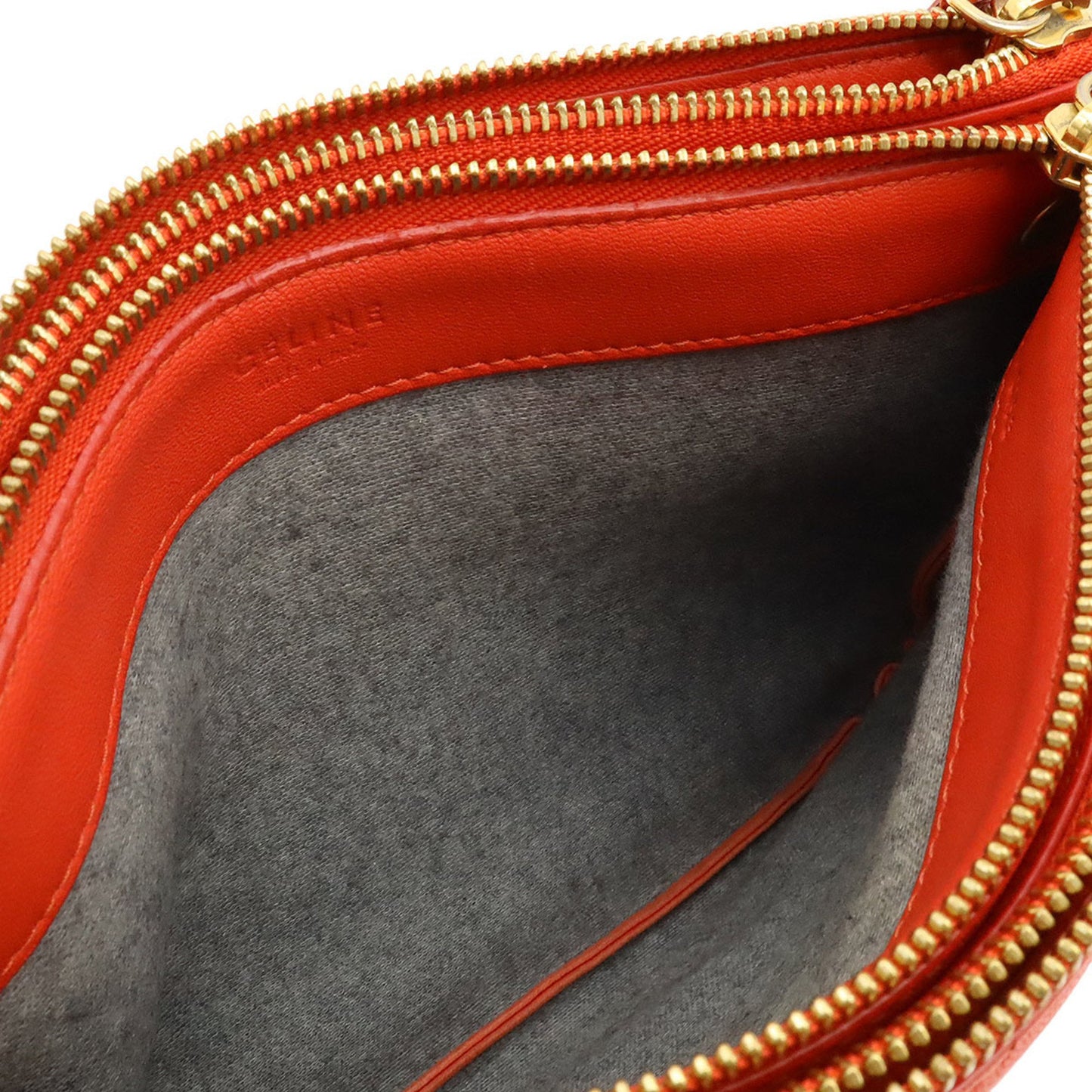 Celine Trio Large Shoulder Bag/Pouch In Orange-Red Leather