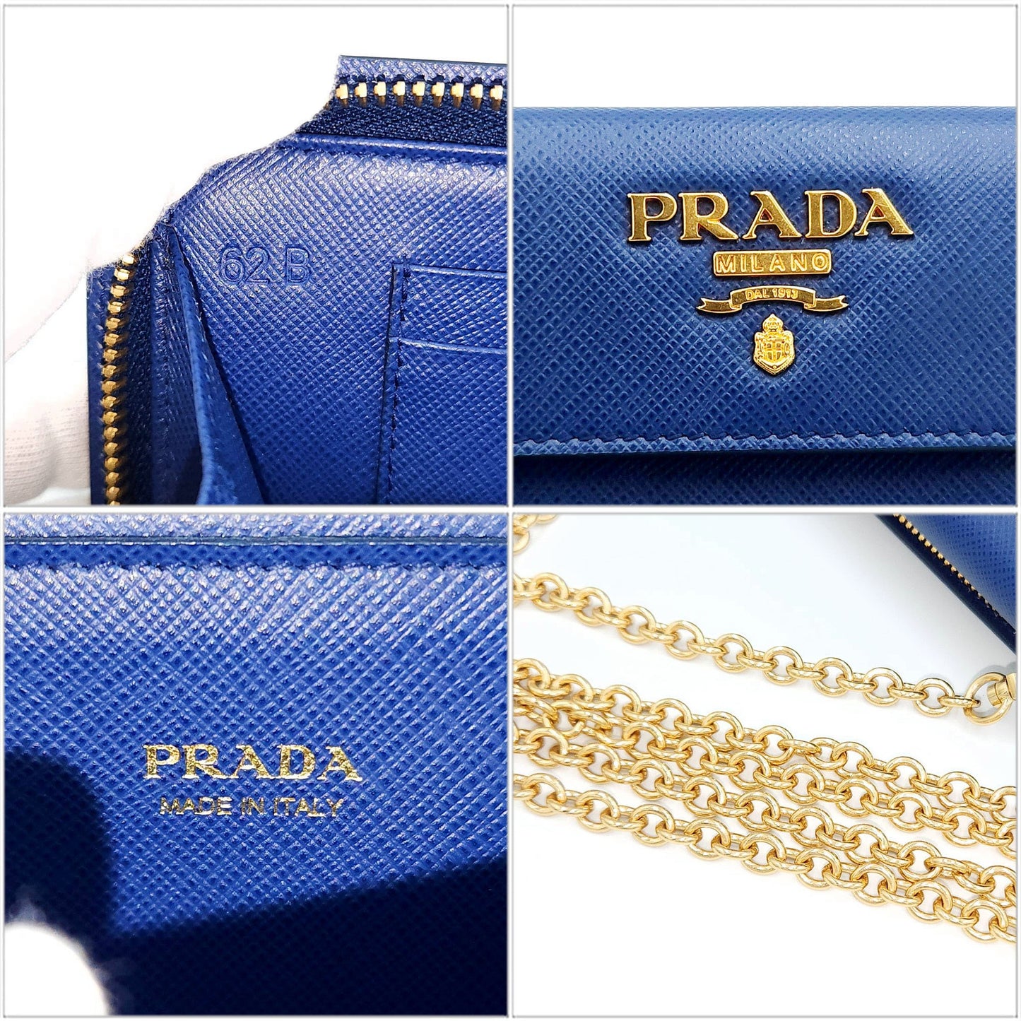 Prada Chain Wallet 1Zh048 Blue Saffiano Leather Long Shoulder