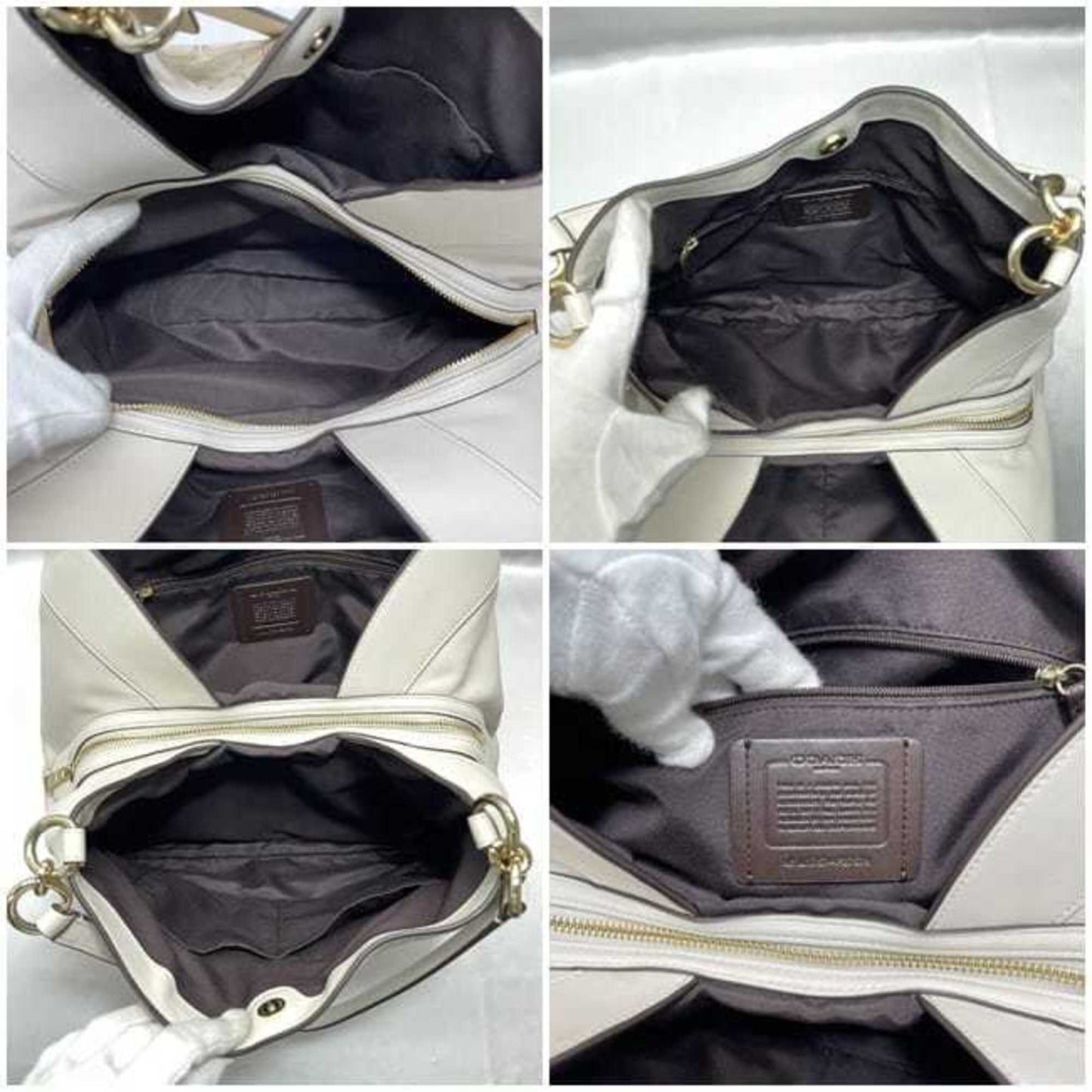 Coach Tote Bag Ec-23009 White Cream Signature F27579 Leather Canvas Coach Genuine