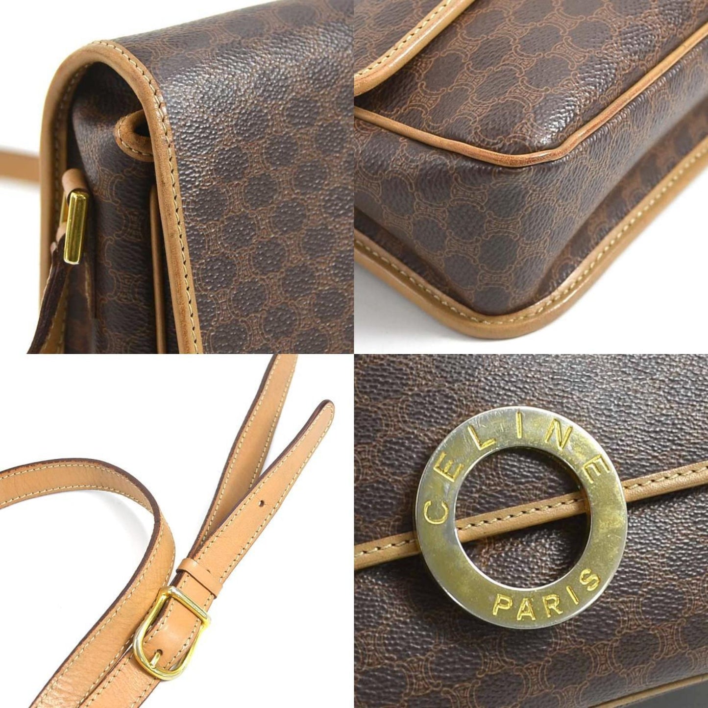 Celine Shoulder Bag Macadam Pvc/Leather Brown
