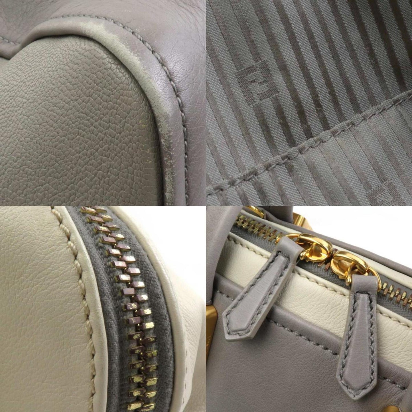 Fendi Handbag Shoulder Bag Chameleon Leather Grey Off-White Gold