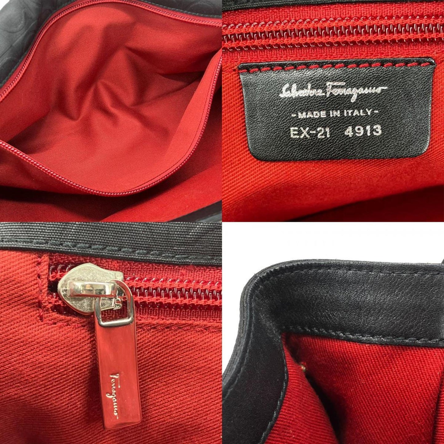 Salvatore Ferragamo Handbag Ex-21 4913 Gancini Canvas Leather Black Shoulder Bag