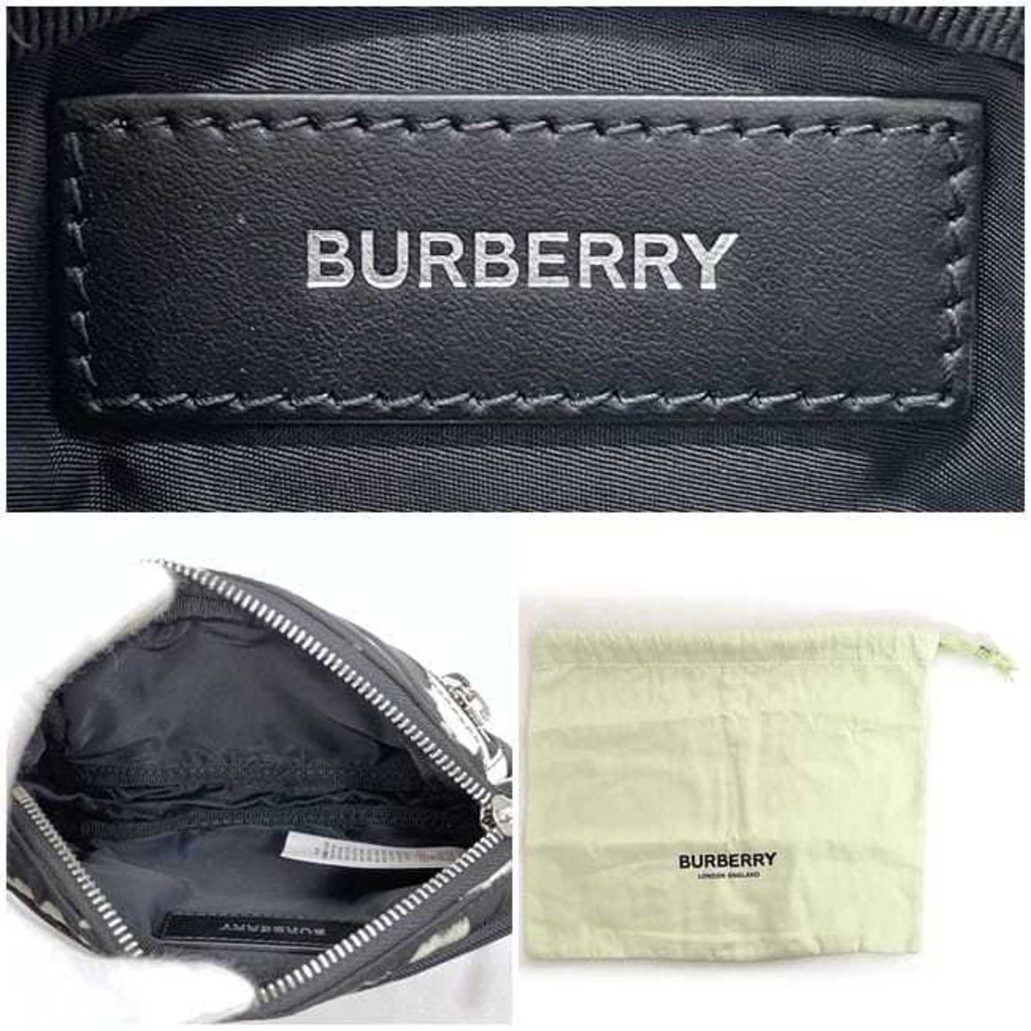 Burberry Body Bag Ec-22942 White Black 8028956 Nylon Leather Burberry Crossbody Belt Waist Pouch