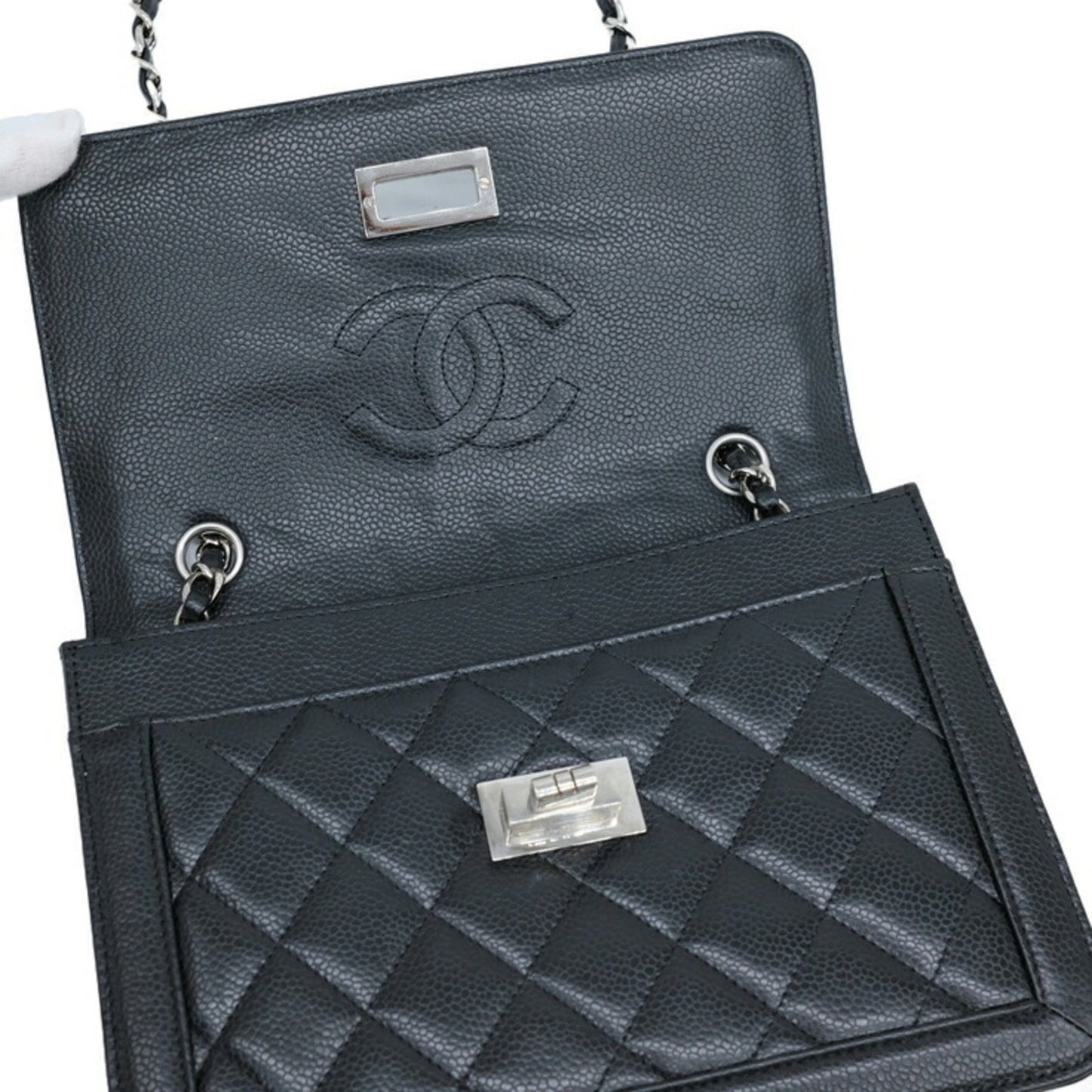 Chanel Caviar Skin 2.55 Shoulder Chain Black Seal Included 6935244