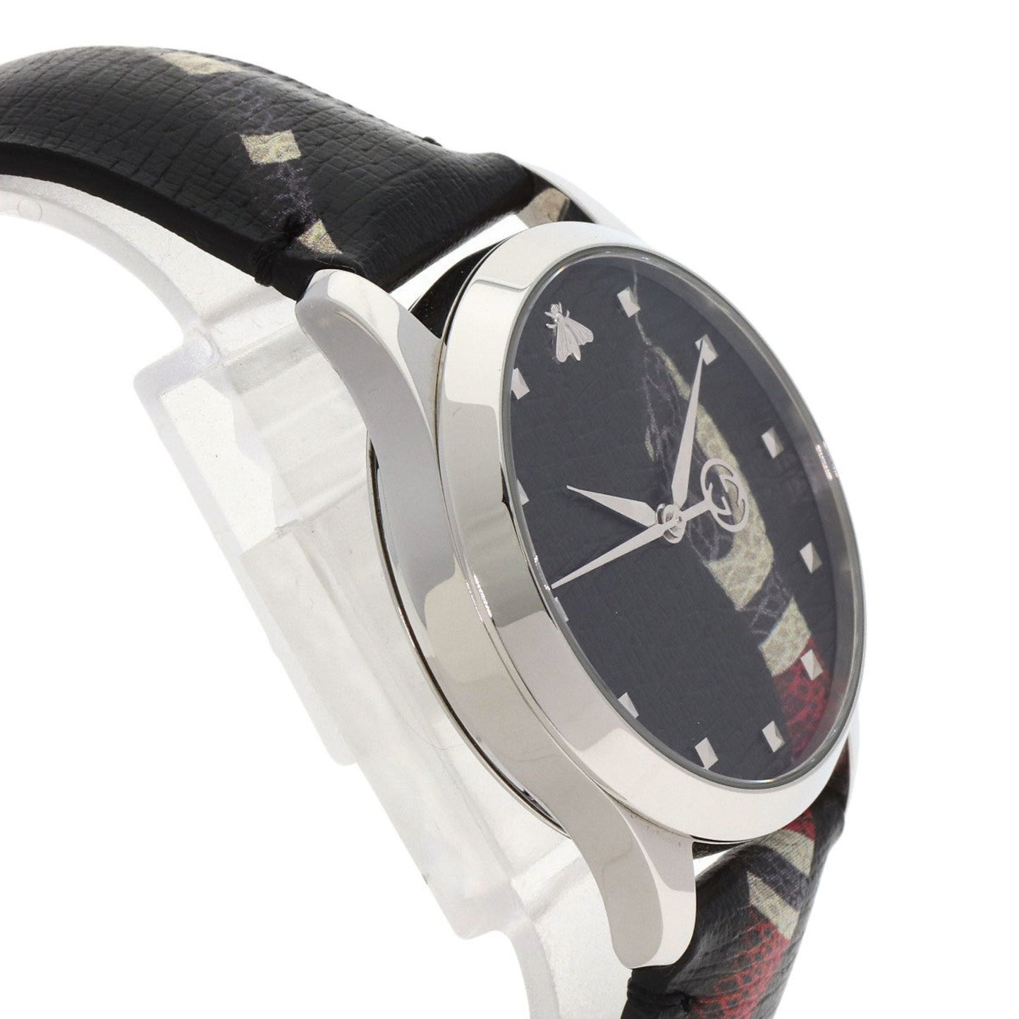 Gucci Ya1264007A G-Timeless Le March Des Merveilles Kingsnake Watch In Stainless Steel And Leather