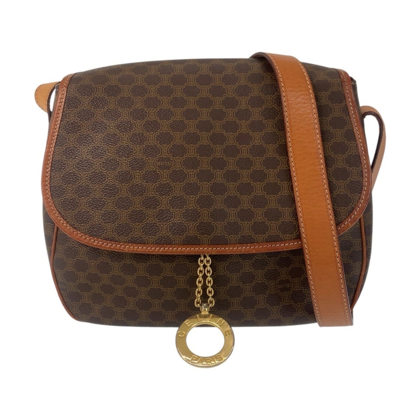 Celine Vintage Macadam Circle Logo Metal Fittings Brown Gold Leather Jmb11 Shoulder Bag Messenger