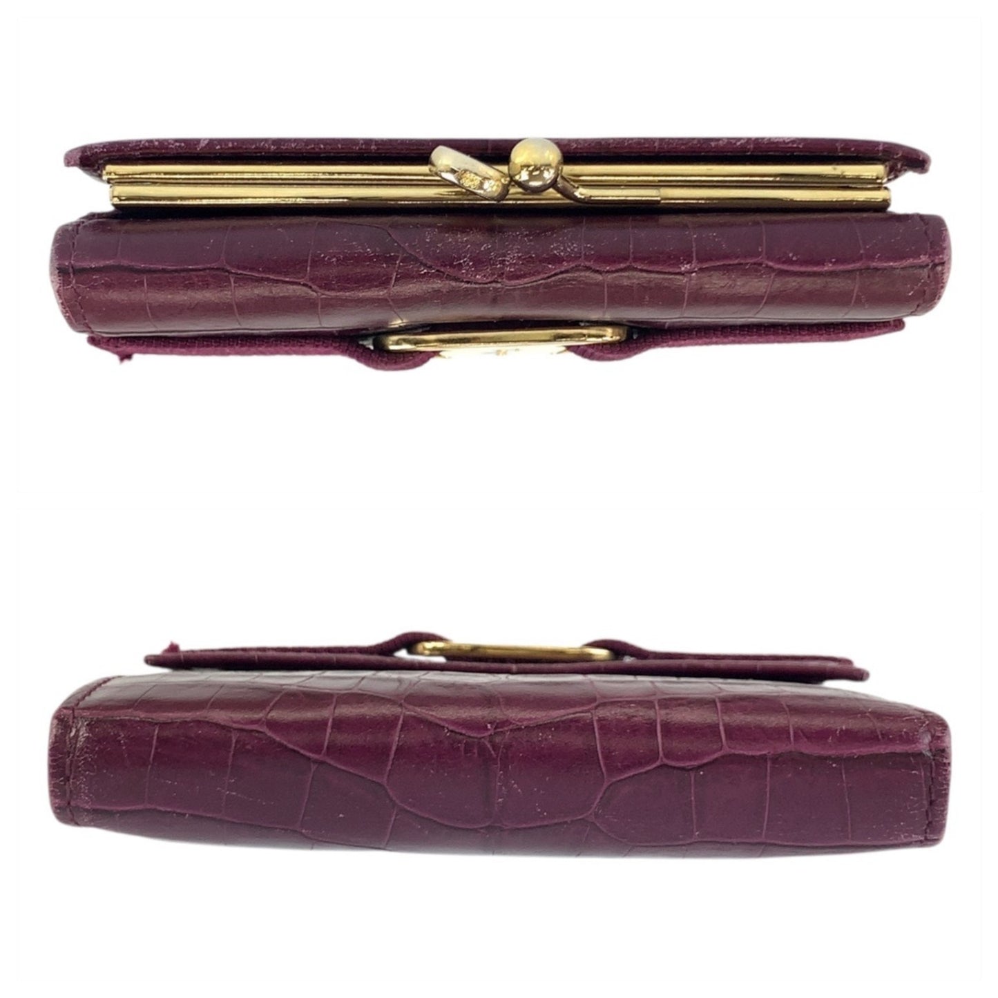 Salvatore Ferragamo Vara Embossed Wine Red Leather Wallet With Gold Hardware