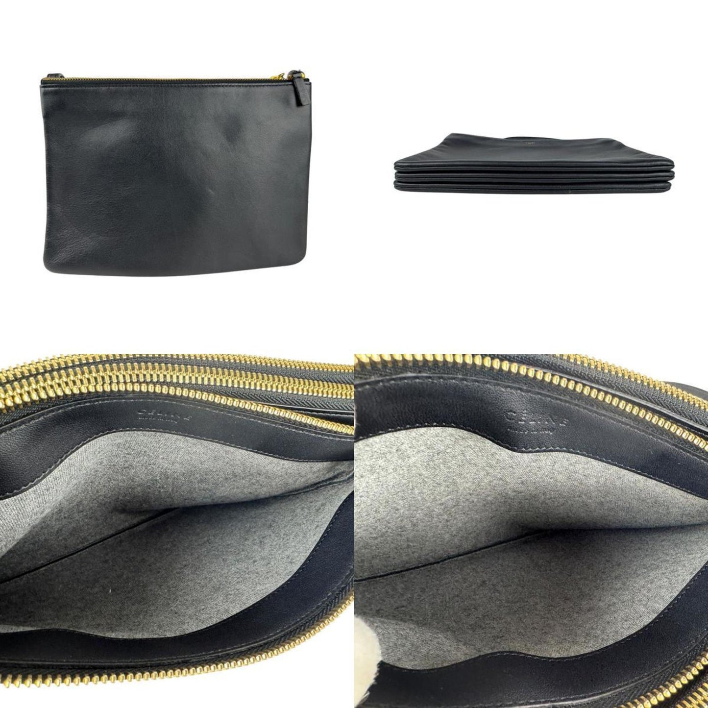 Celine Trio Large Shoulder Bag In Black Leather