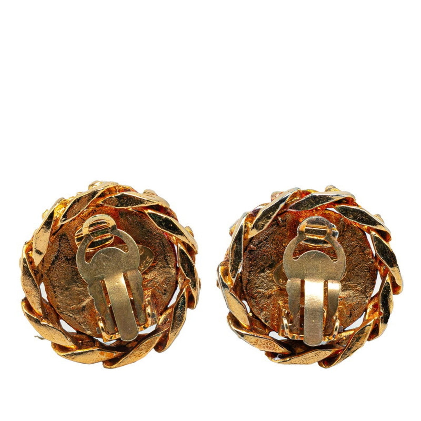 Chanel Coco Mark Windmill Motif Earrings Gold Plated Rhinestones