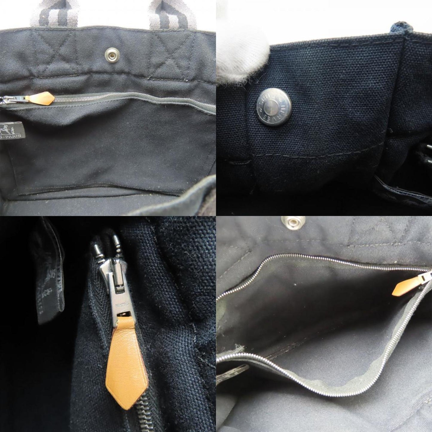 Hermes Handbag Foult Pm Canvas Black Grey