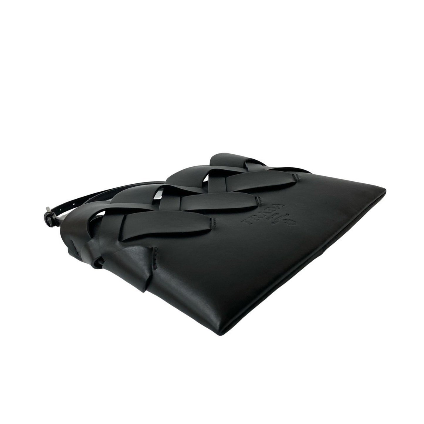 Prada Prada Logo Vitello Intrecciato Leather Shoulder Bag/Pochette/Sacoche In Black 28364