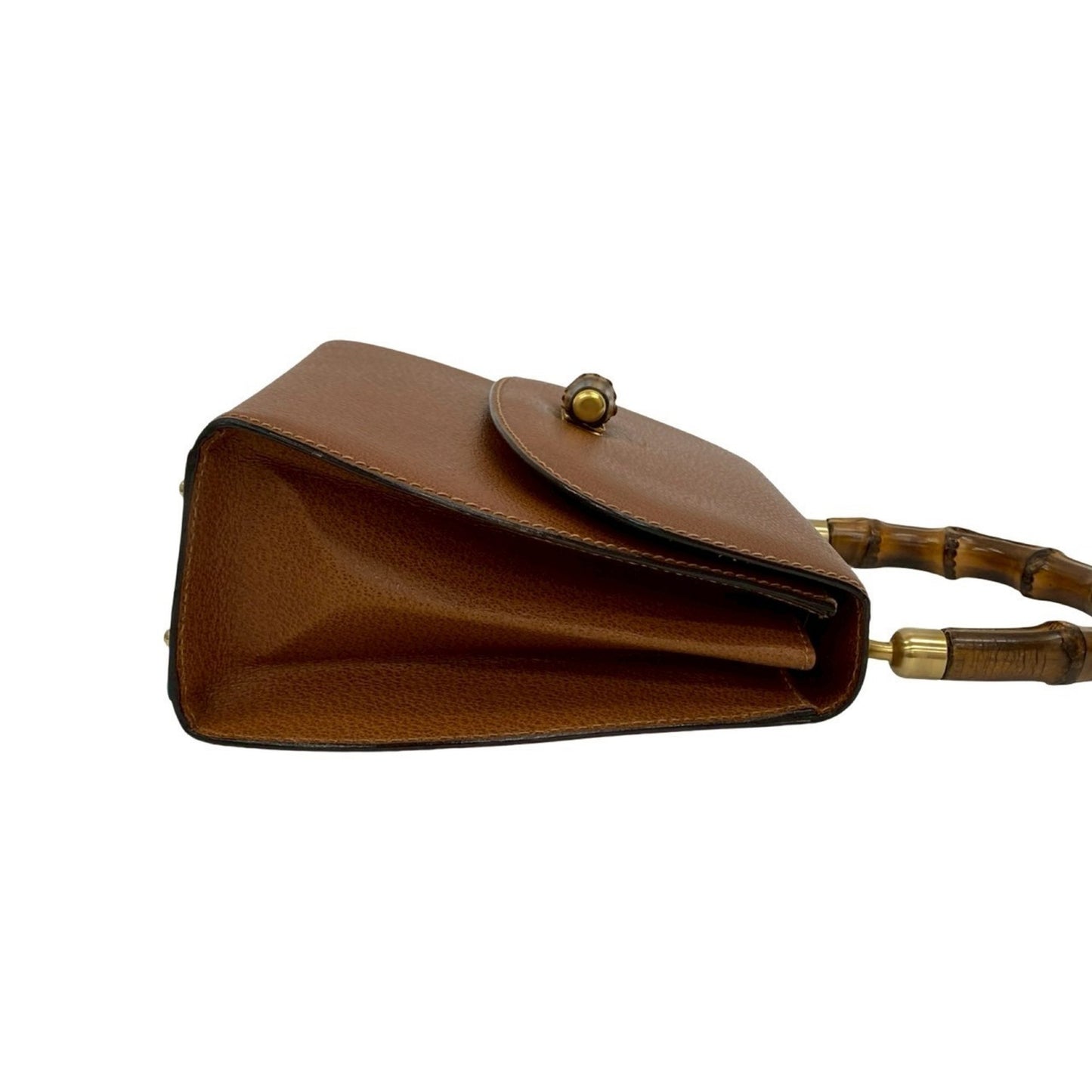 Gucci Old Gucci Vintage Bamboo Leather Turnlock Handbag/Mini Tote Bag Brown 26643