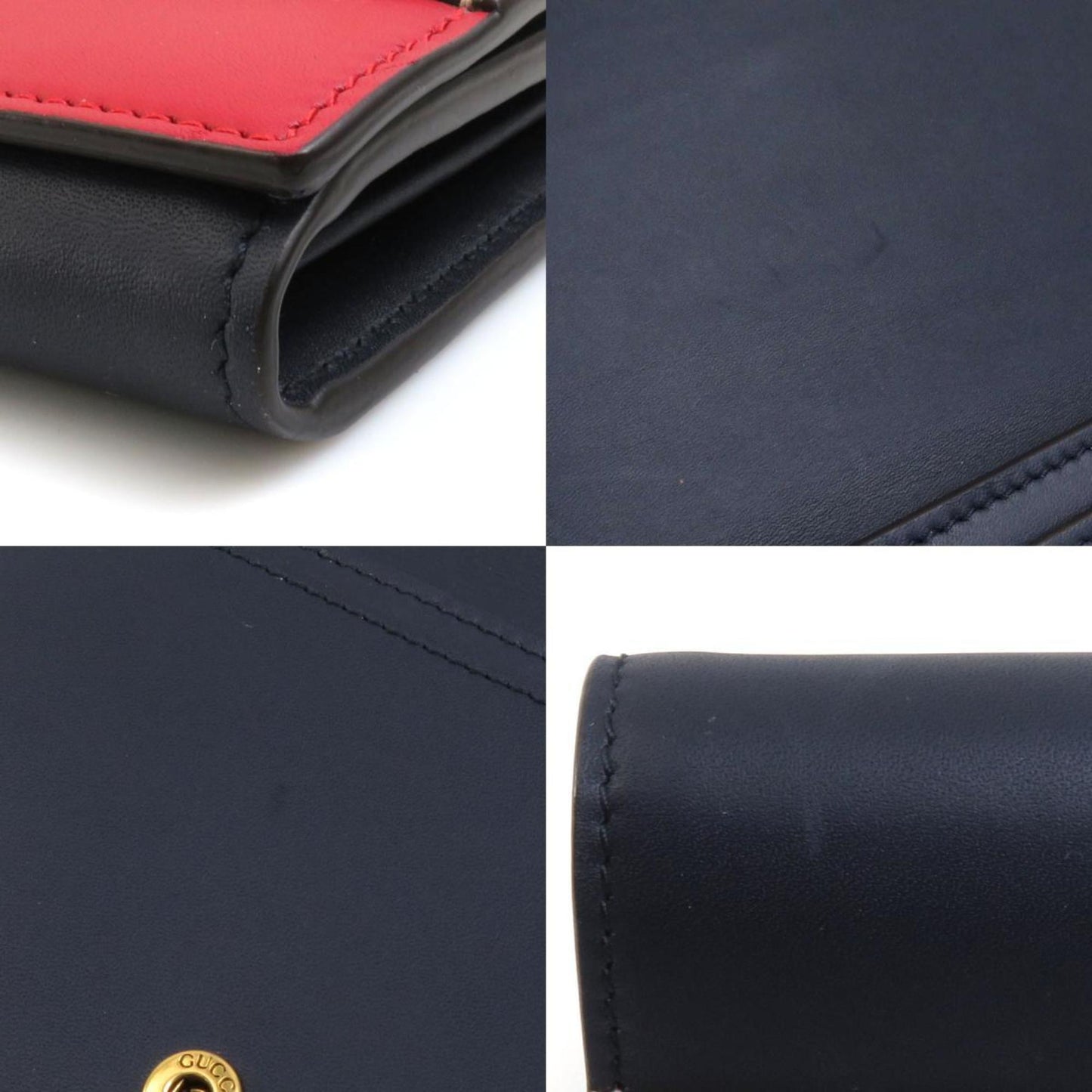 Gucci Bi-Fold Long Wallet Leather Navy/Off-White/Red Gold